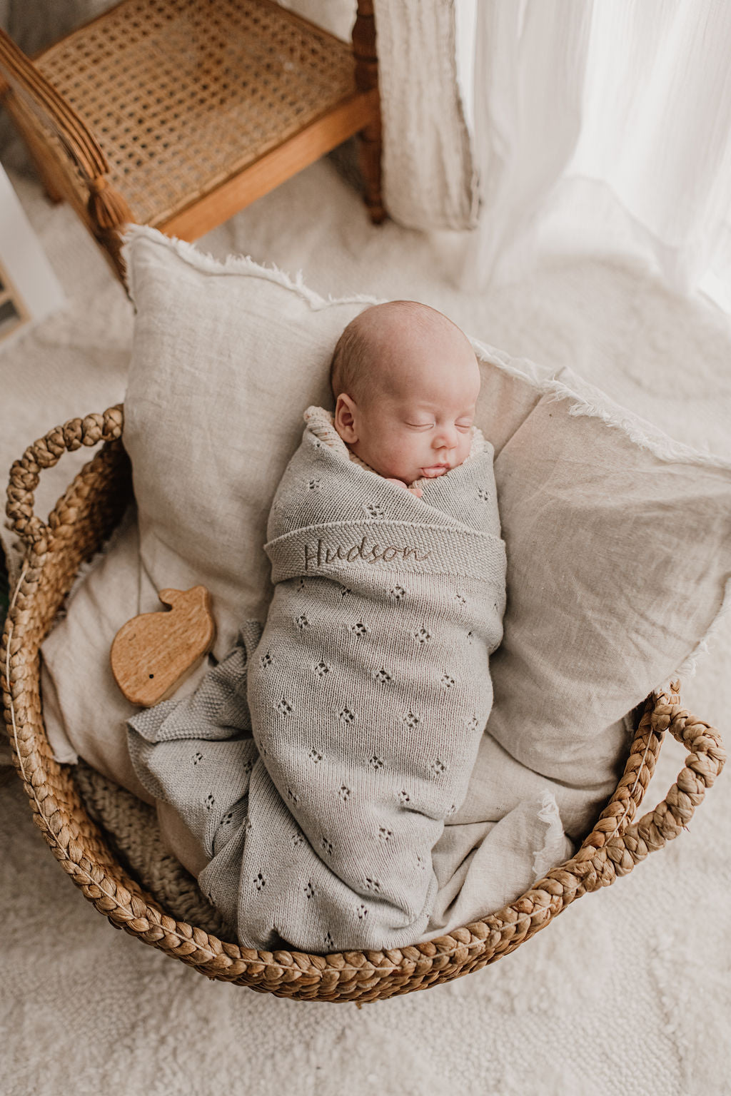 Personalized Baby Blanket - Soft Pointelle Grey Knit Blanket for Newborns & Infants | Perfect for Nursery, Swaddling, Stroller & Photo Shoots