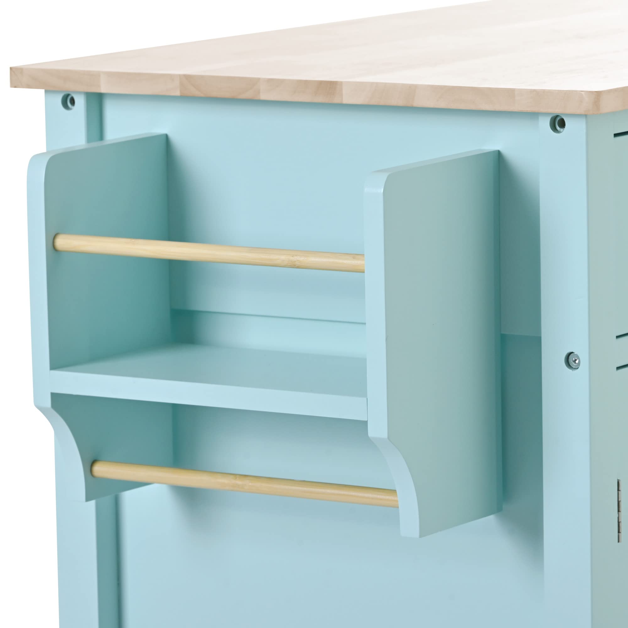 Large Rolling Kitchen Island with Storage Cabinets & 2 Drawers, Solid Wood Top, Mint Green - Perfect for Dining Room & Small Kitchen Spaces