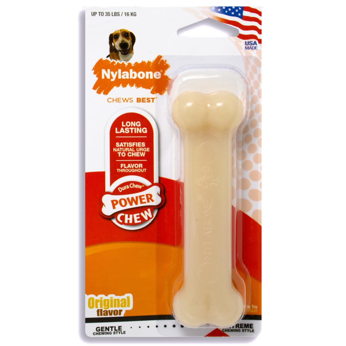 **Nylabone Power Chew Durable Dog Chew Toy for Aggressive Chewers - Peanut Butter Flavor, Medium/Wolf (Up to 35 lbs) - Long-Lasting Dental Chew for Large & Medium Dogs - Perfect for Playtime & Teething Relief**