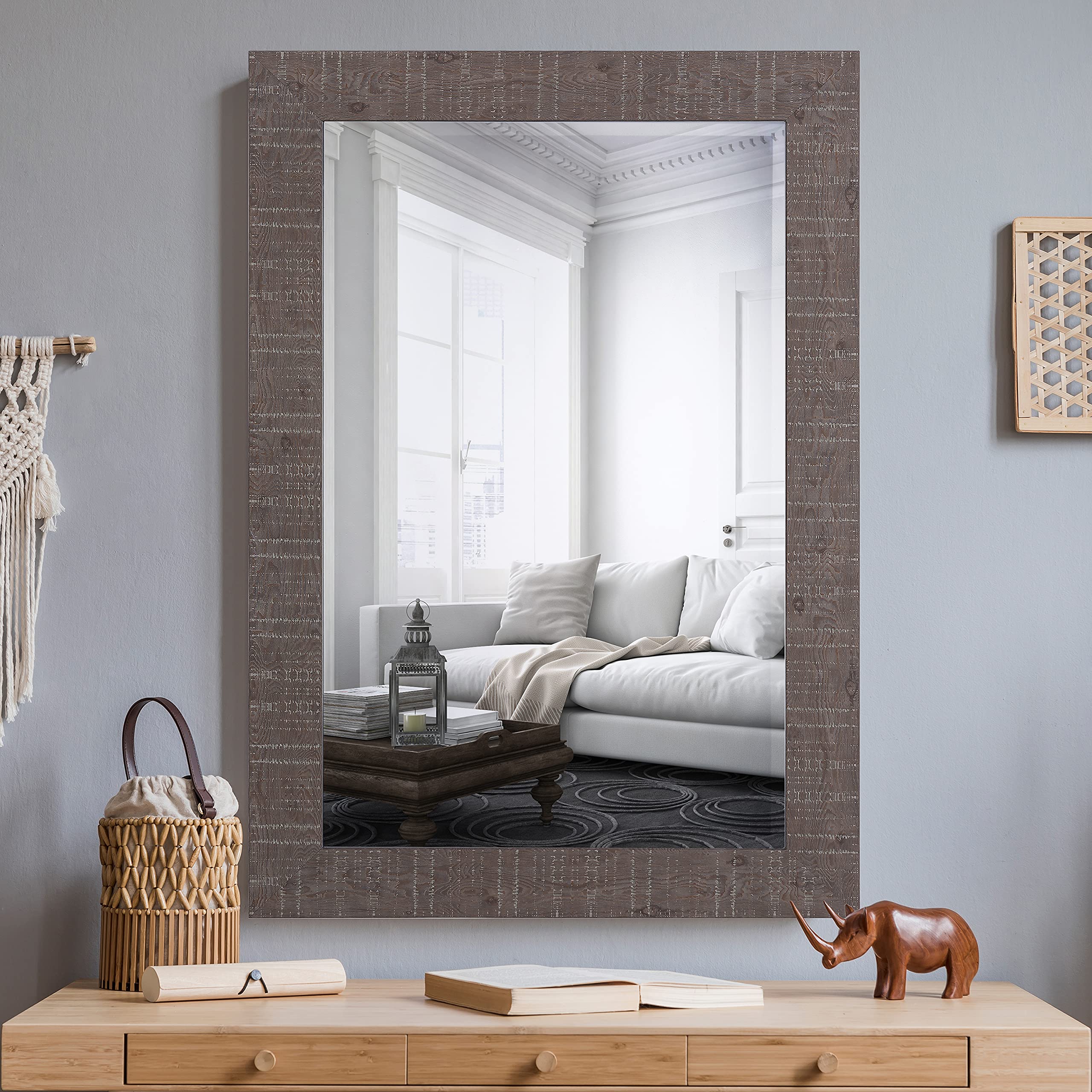 Yosemite Decorative Wall Mirror - Brown Textured Finish for Living Room, Bedroom & Entryway Decor | Yosemite Home Decor MINT006