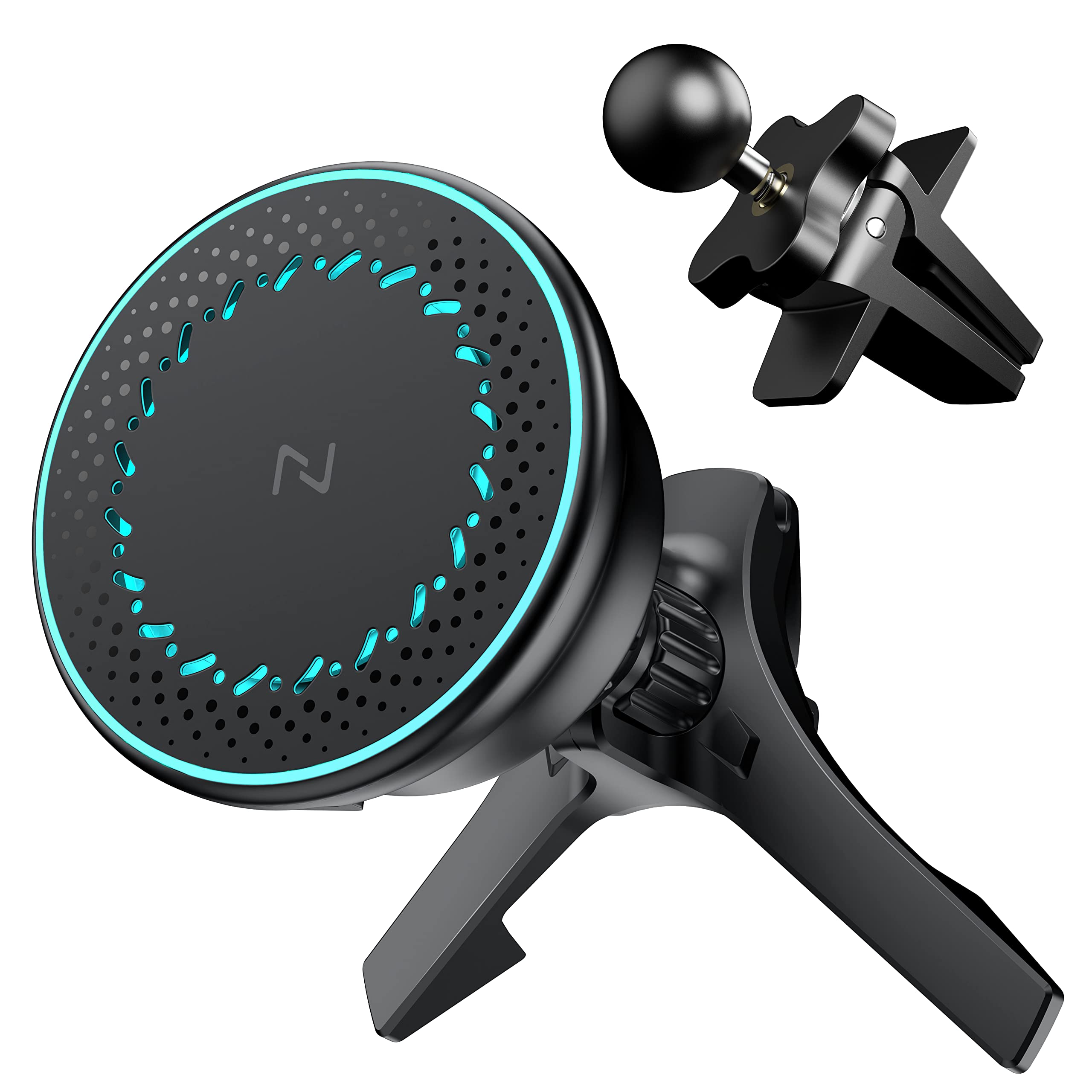 15W Fast Magnetic Wireless Car Charger with Cooling Fan - Magsafe Car Vent Mount for iPhone 14/13/12 Series & Mag-Safe Cases | Includes 2 Type Air Vents | Perfect for Hands-Free Charging While Driving