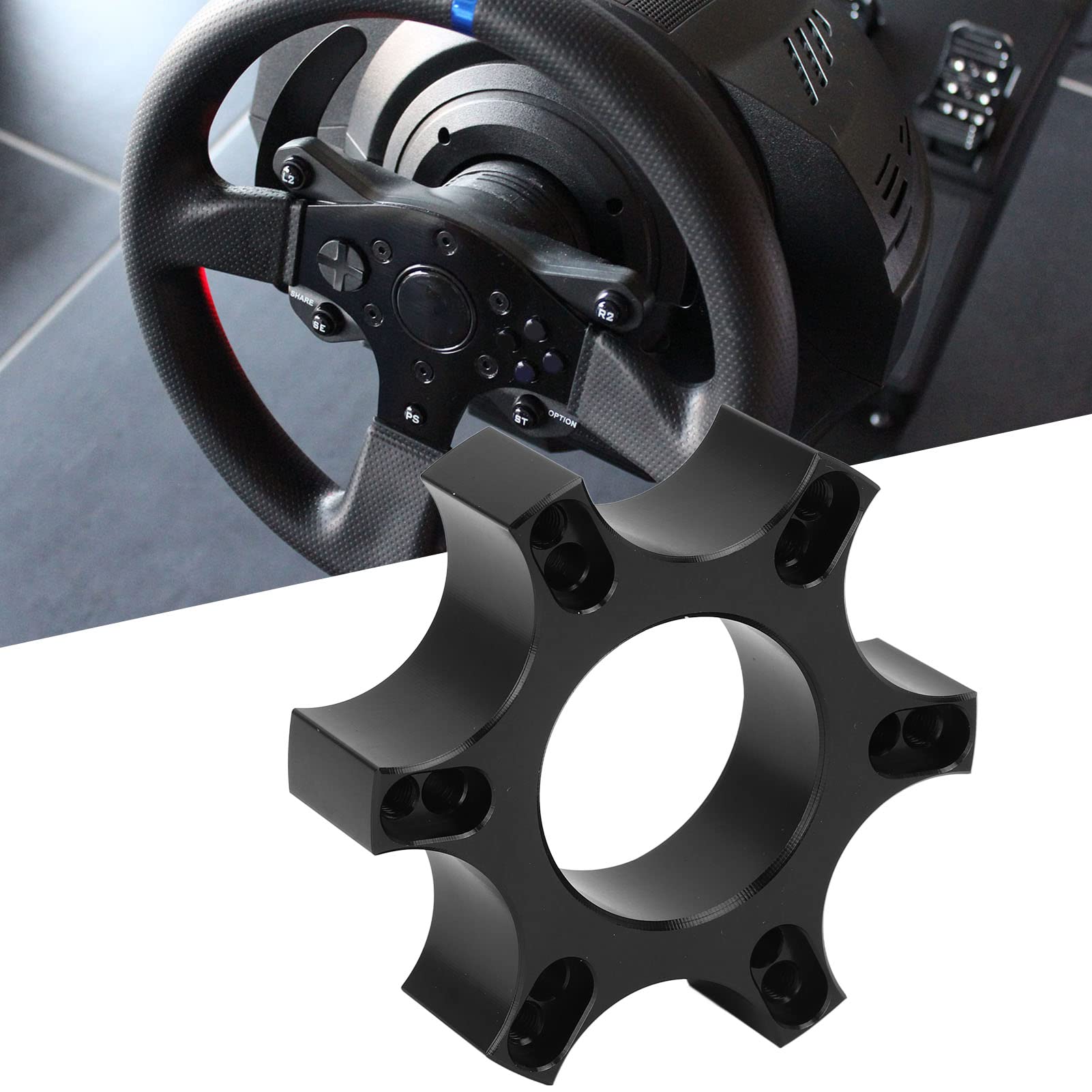 Aramox Black 70mm Steering Wheel Adapter for Thrustmaster T300RS - Compatible with 13-14 Inch Wheels (Model SW-1056) - Perfect for Racing Simulators & Gaming Setups