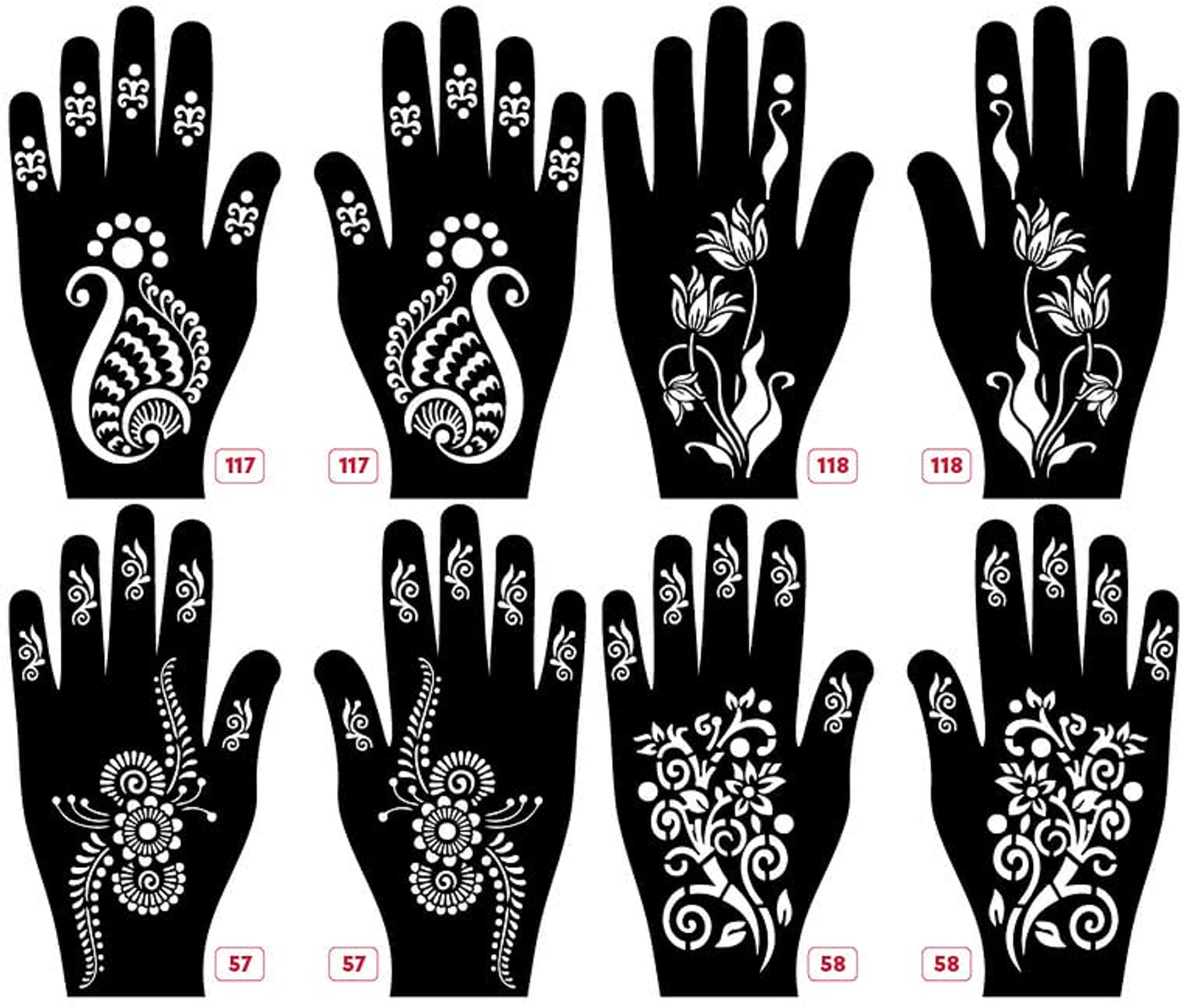 KICKWIX Henna Mehndi Tattoo Stencils Kit - Easy DIY Temporary Body Art Stickers for Women, Girls & Kids (DS1342) - Perfect for Festivals, Weddings & Parties