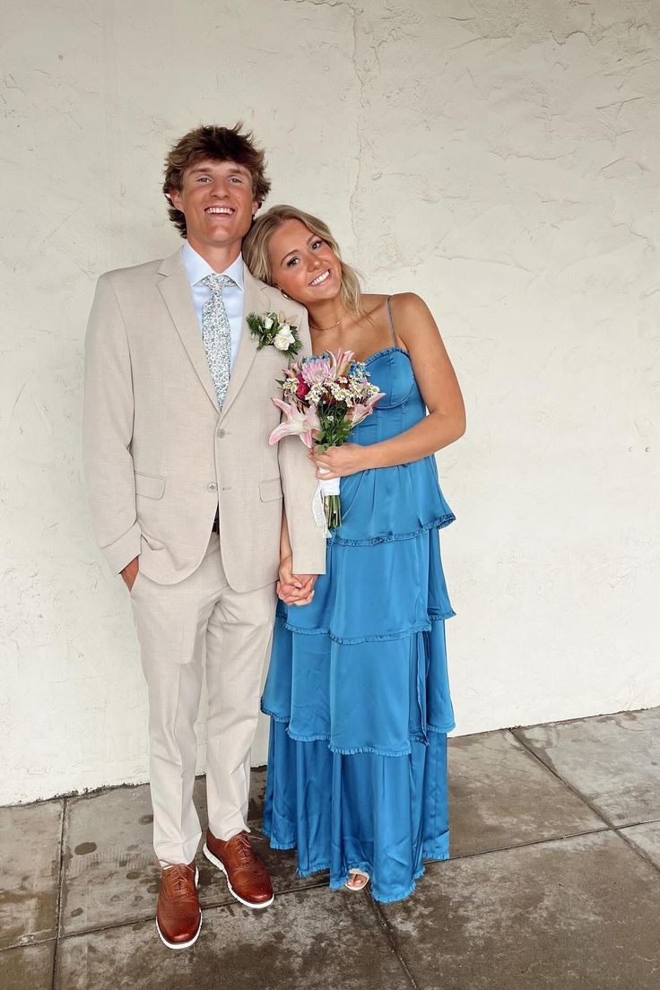 Elegant Blue A-Line Satin Prom Dress with Ruffle Detail - Perfect for Wedding Guest & Formal Events (Style J5367) | Homecoming, Cocktail Parties & Special Occasions