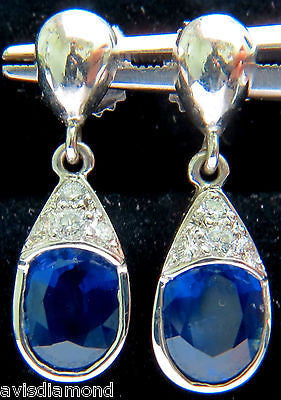 4.36CT Natural Diamond & Sapphire Dangle Earrings in 14K Gold - Elegant Jewelry for Weddings, Parties & Special Occasions