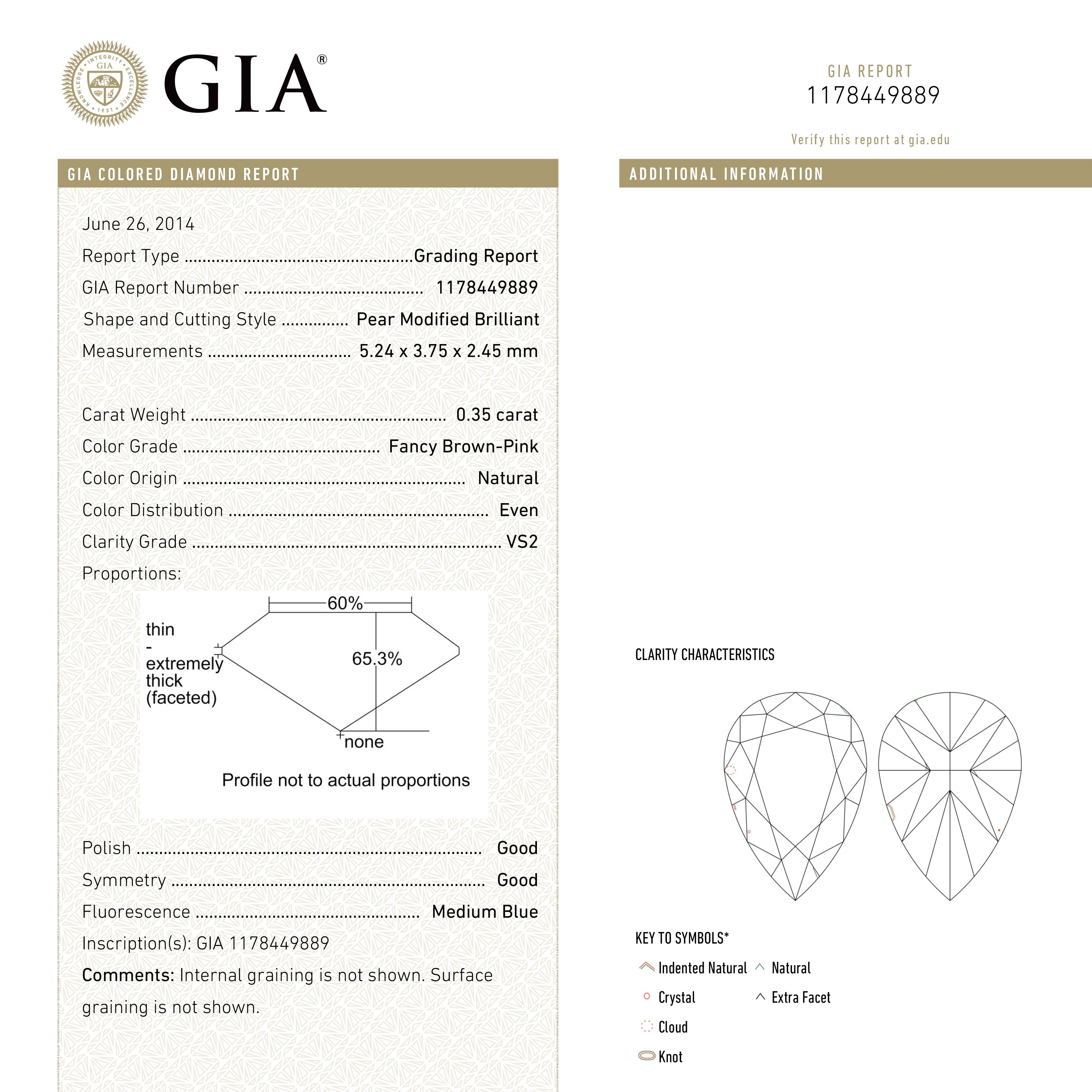 0.35ct GIA Certified VS2 Fancy Brown Pink Pear Diamond - 5.24x3.75x2.45mm Brilliant Cut | Perfect for Engagement Rings & Fine Jewelry