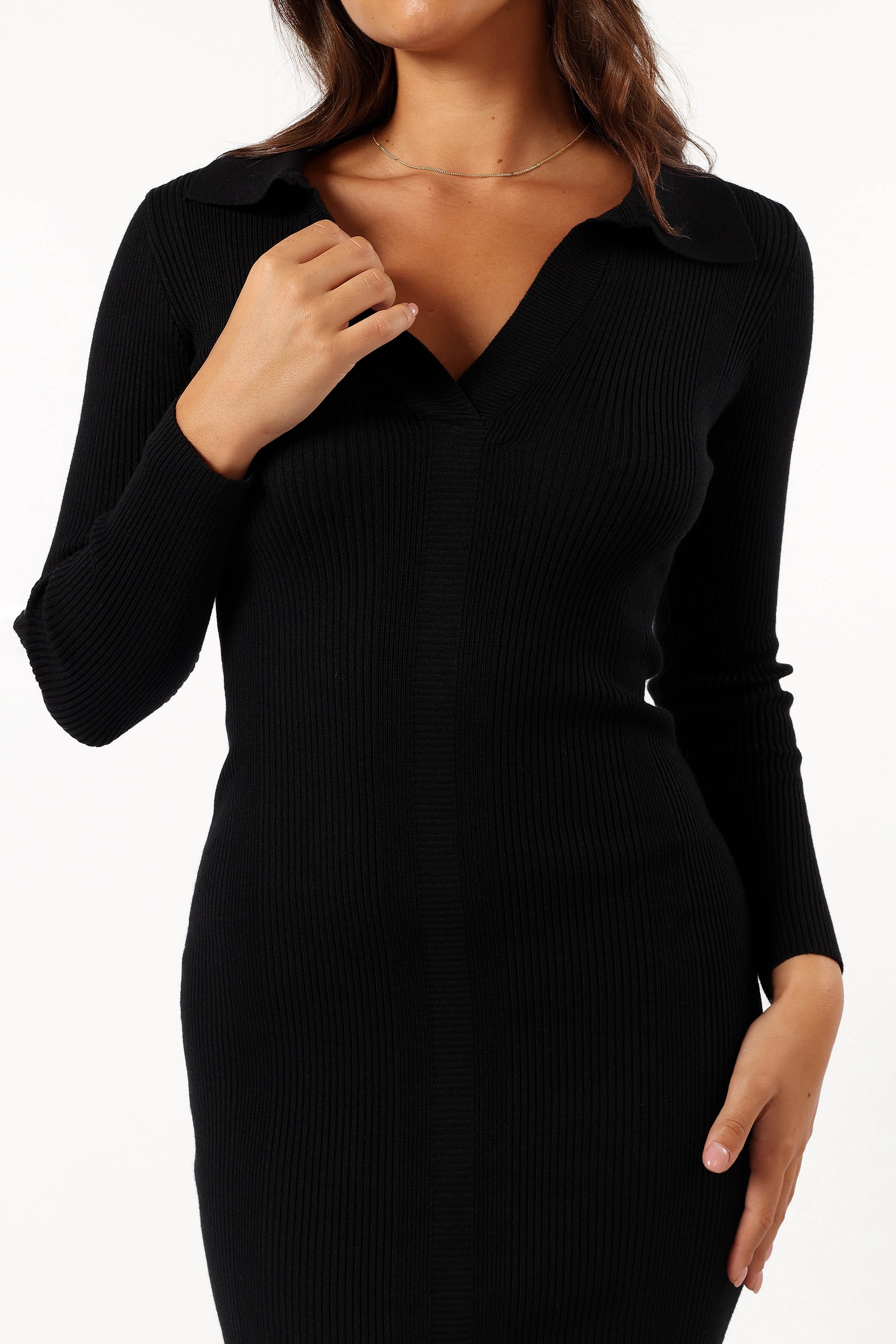 Collins Women's Long Sleeve Midi Dress - Elegant Black Flowy Dress for Work, Party & Fall Season | Comfortable Stretchy Fabric for Office, Date Night & Special Occasions