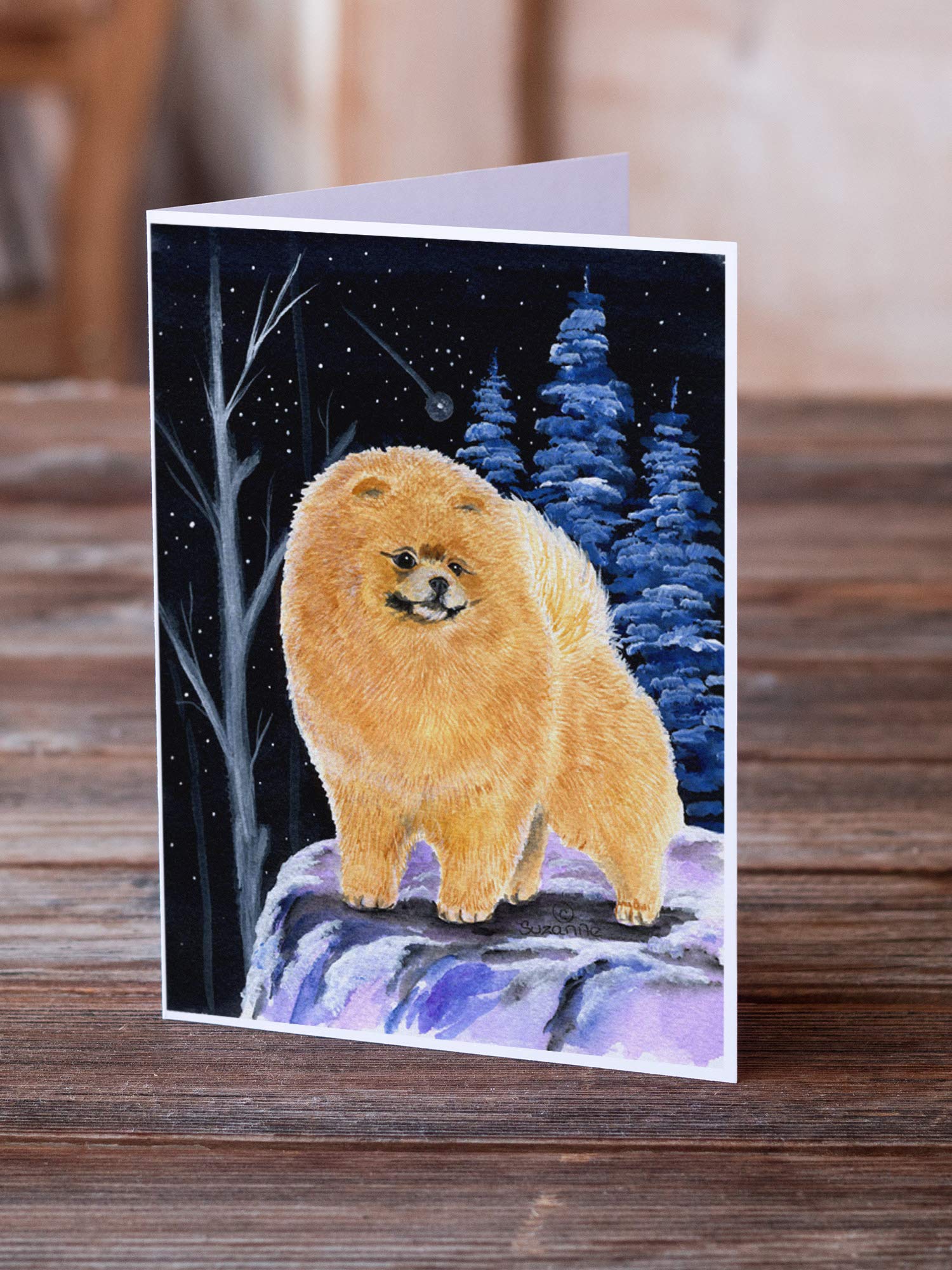 Starry Night Pomeranian Greeting Cards - Pack of 8 Blank A7 Note Cards (5x7 inches) with Envelopes - Whimsical Dog Lover Stationery for Birthdays, Thank You Notes & Special Occasions