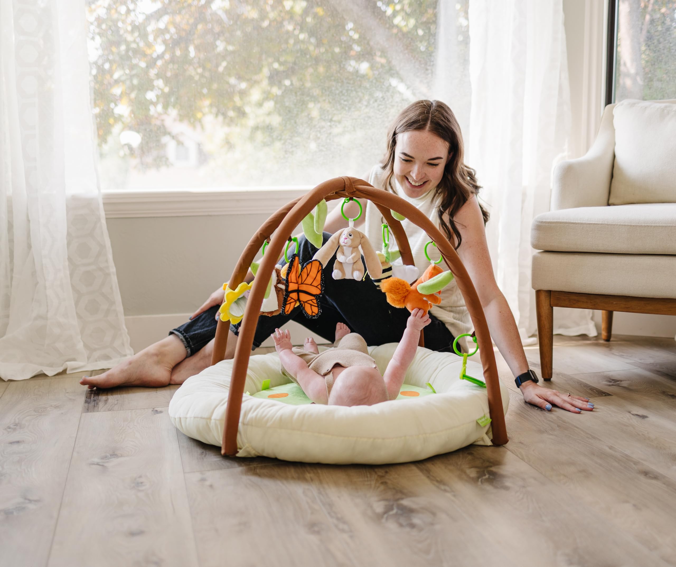 Premium Baby Play Gym & Tummy Time Mat by Two Little Feet - Super Thick Padded Activity Center for Infants 0-12 Months with 7 Detachable Toys | Essential Newborn Lounger, Perfect Baby Shower Gift | Great for Floor Play, Sensory Development & Early Learning Activities
