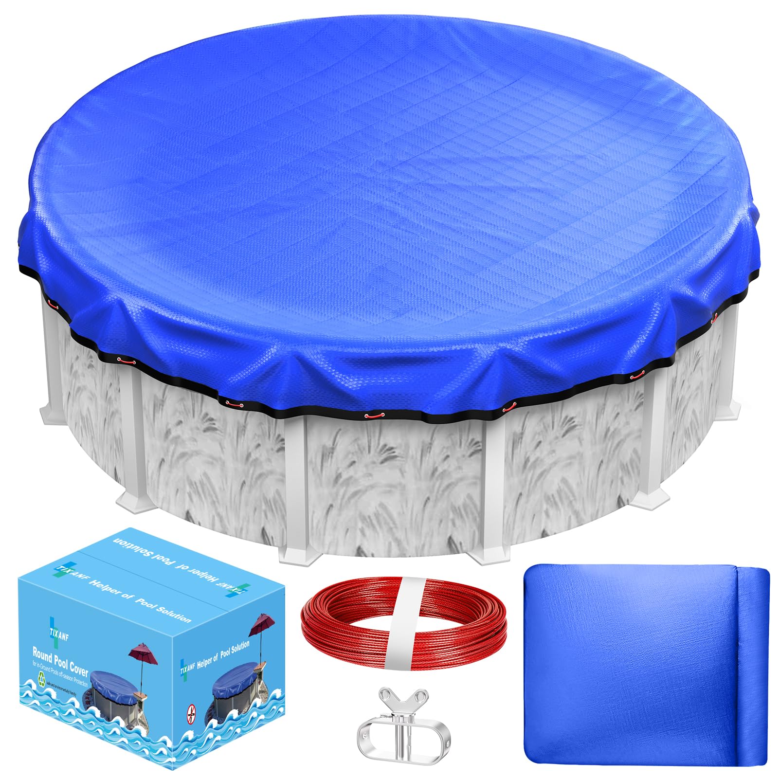 24FT Round Winter Pool Cover 420D Extra Thick Above Ground Pool Cover with Winch & Cable - Heavy Duty Cold Weather Protection for Inground Pools, Royal Blue - Perfect for Winterizing and Protecting Your Pool from Debris, Ice, and Snow