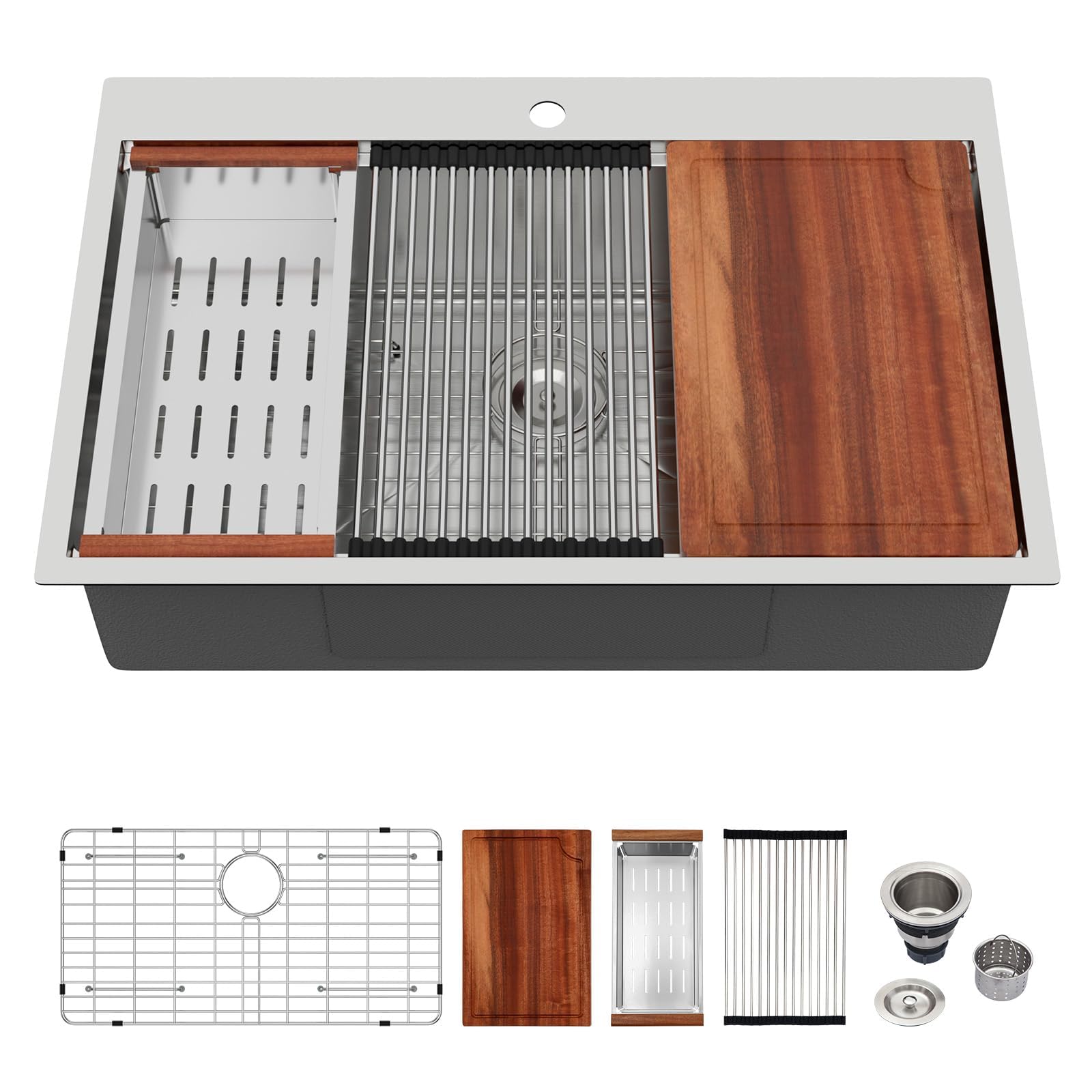 Logmey 33 Inch Drop-In Kitchen Sink - 33x19x9 Inch 16 Gauge Stainless Steel Single Bowl Workstation Sink with Ledge | Topmount/Overmount Installation | Perfect for Food Prep, Dishwashing & Small Kitchen Spaces