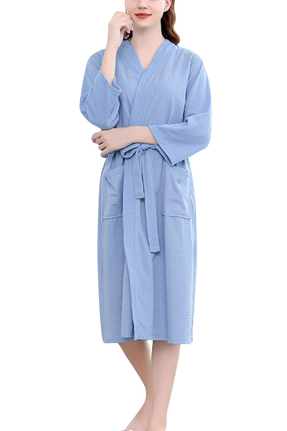 ASHER FASHION Women's Lightweight Fleece Robe - Soft Long Waffle Kimono Bathrobe for Spa, Lounge & Home Relaxation - Unisex Comfort Wear for Women & Men