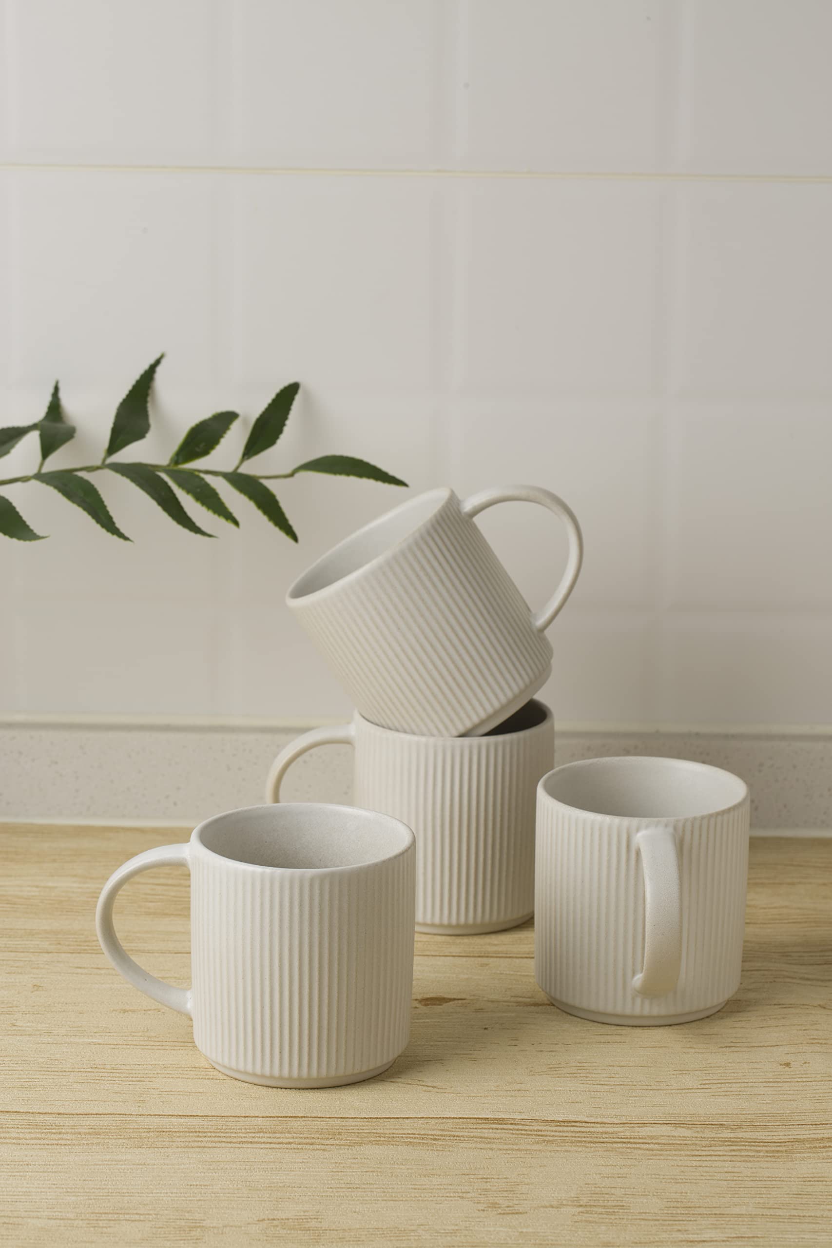 Famiware 12 oz Ceramic Coffee Mug Set of 4 - Matte White Stoneware Cups with Handle for Coffee, Tea, Hot Chocolate & Milk - Perfect for Home, Office, Restaurants & Catering