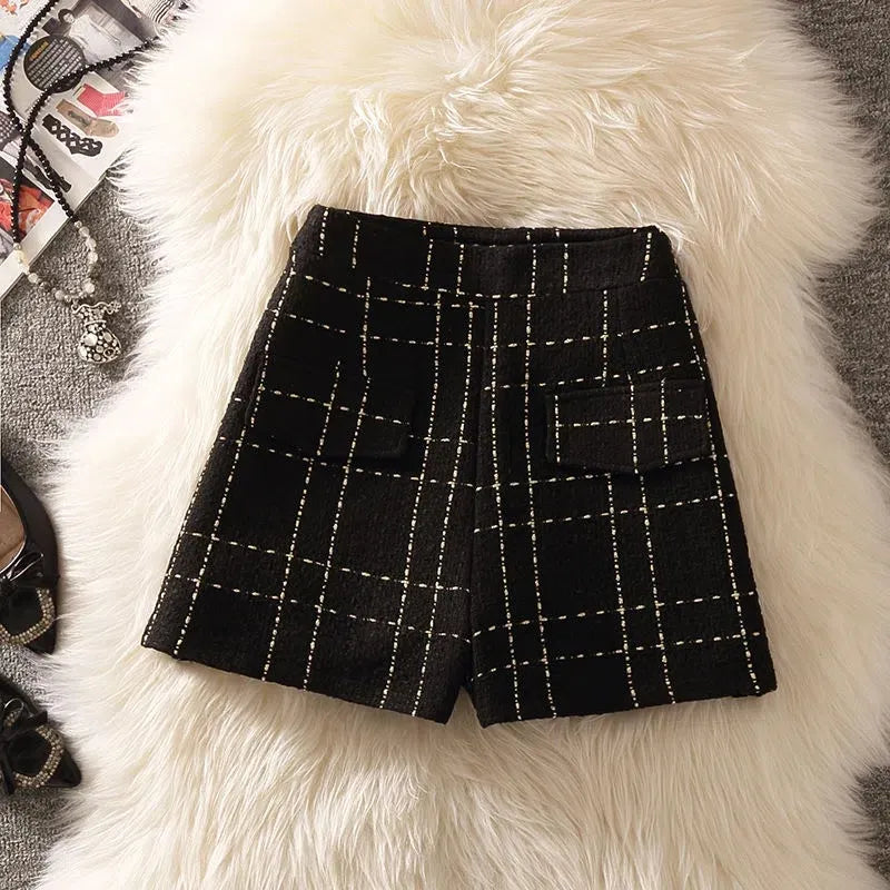 Stylish Women's 3-Piece Plaid Tweed Suit Set - Vintage Korean Style Short Jacket Vest with Belt, Pants & Knit Sweater | Office Wear, Casual Outfits & Fall Fashion