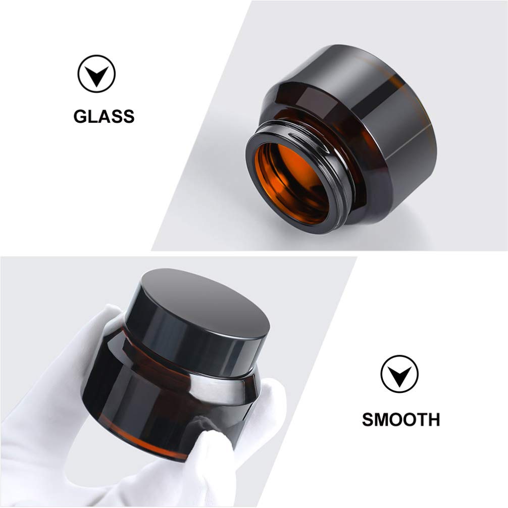 5-Pack Cabilock Brown Glass Cream Jars - 1oz Empty Cosmetic Containers for Travel, Makeup, Eye Cream & Skincare (Light-Proof, Leak-Proof) - Perfect for DIY Beauty Products, Toiletries & On-The-Go Use
