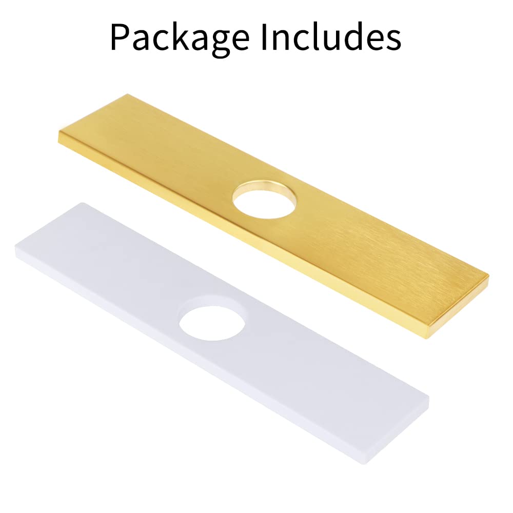 10 Inch Gold Kitchen Faucet Deck Plate - Stainless Steel Hole Cover Escutcheon for 1 or 3 Hole Bathroom & Laundry Sink Faucets - Covers Unused Mounting Holes - Perfect for Bathroom Renovation & Kitchen Upgrades