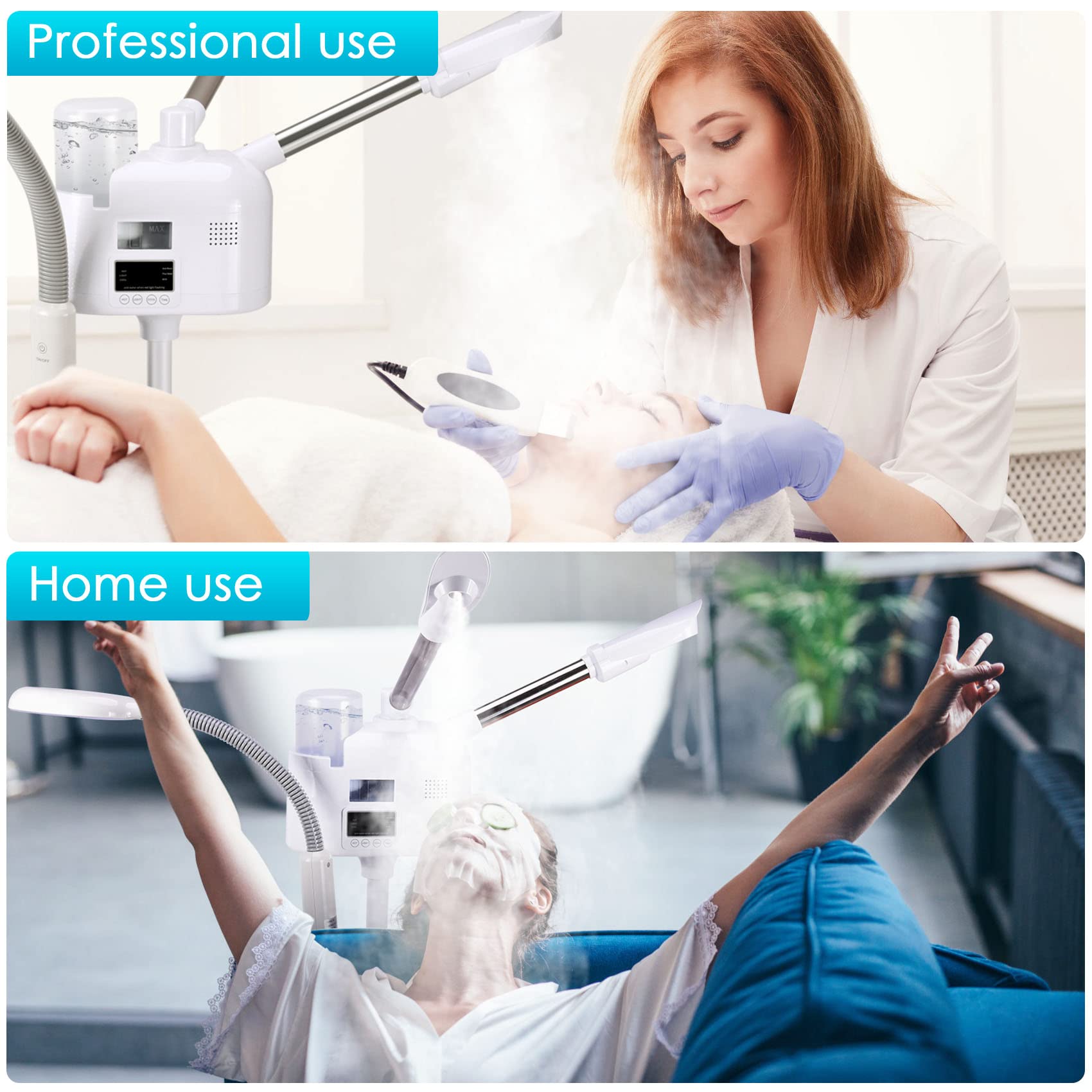 Seeutek Pro 3-in-1 Rolling Facial Steamer with 5X Magnifying Lamp - Professional Warm & Cold Mist Steam Machine with Digital LCD Screen for Home, Salon & Spa | Deep Cleansing, Hydration & Relaxation Treatment