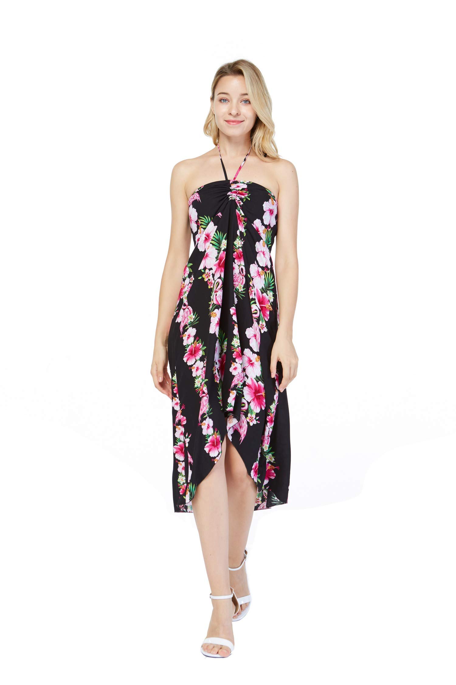 Women's Floral Print Halter Dress for Hawaiian Luau - Lightweight Summer Beach Dress for Vacation, Party & Tropical Getaway