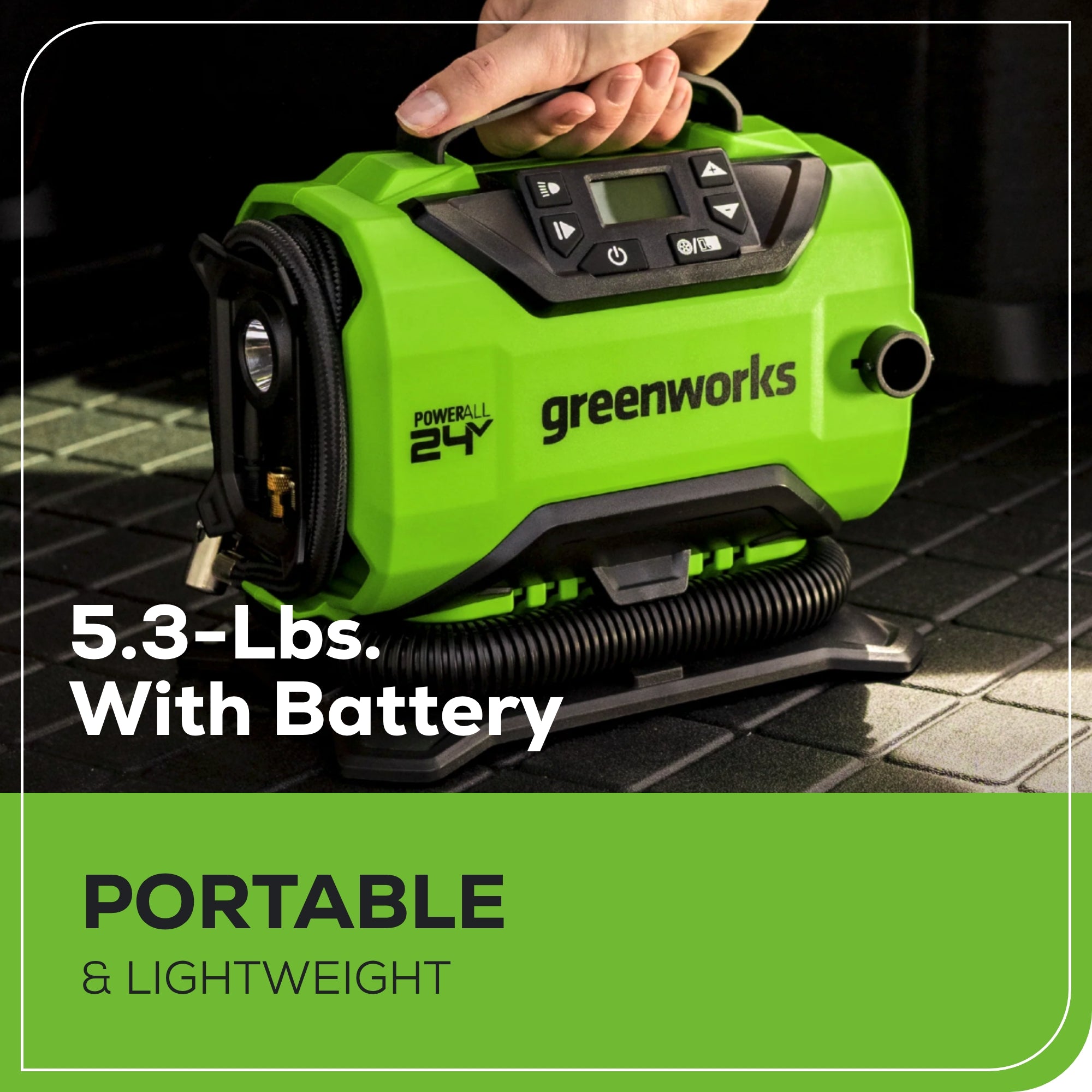 24V Cordless Air Inflator Pump with 2.0Ah Rechargeable Battery & Fast Charger - Perfect for Car Tires, Bikes, Sports Balls, and Inflatables