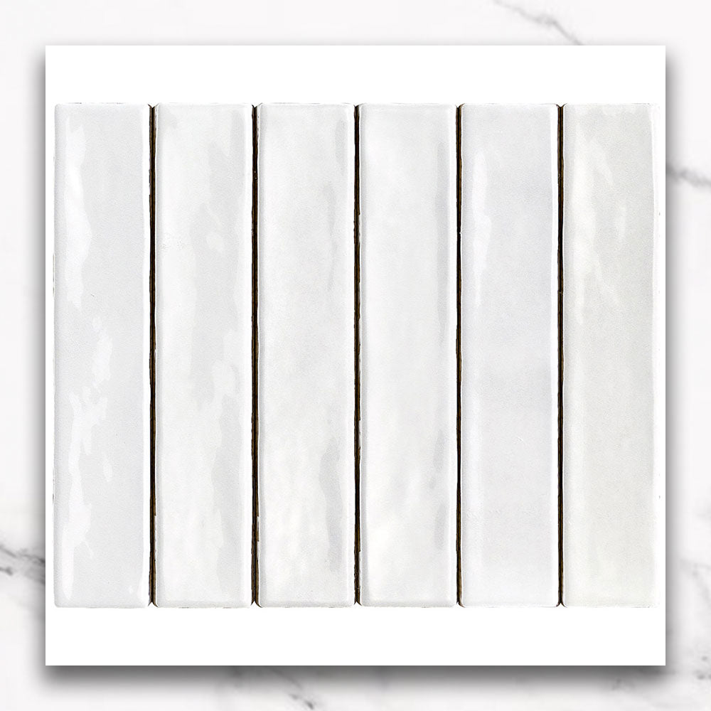 Premium Marrakesh White 250x50 Zellige Gloss Subway Tile - Moroccan-Inspired Ceramic Wall & Backsplash Tile for Kitchen, Bathroom & Shower Renovation