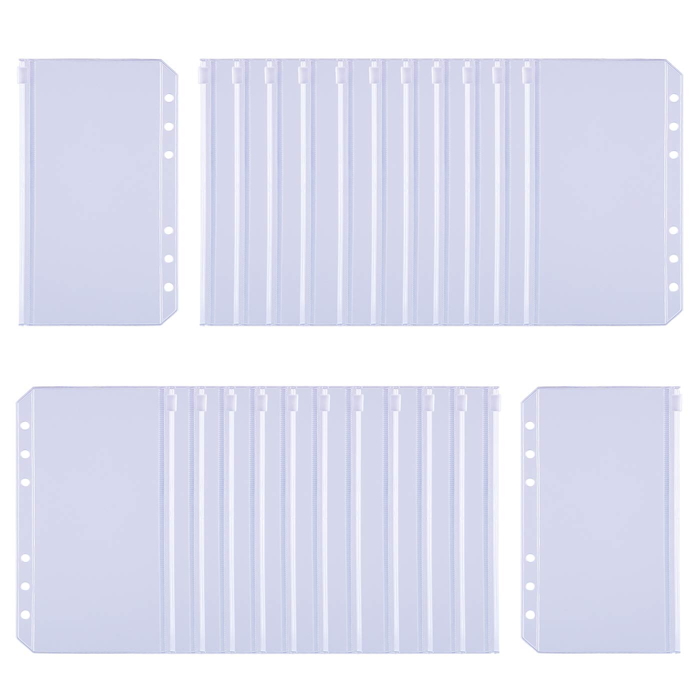 24PCS A6 Zipper Binder Pockets - 6 Holes Clear PVC Waterproof Cash Envelopes for 6-Ring Binders, Perfect for Organizing Notebooks, Documents, Cards & Receipts - Ideal for School, Office & Budget Planning
