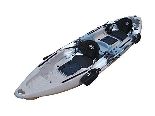 BKC TK122 Angler 12-Foot 8-Inch Tandem Fishing Kayak for 2-3 Persons | Sit-On-Top Design with Soft Padded Seats & Paddles Included | Perfect for Lakes, Rivers and Coastal Fishing Adventures