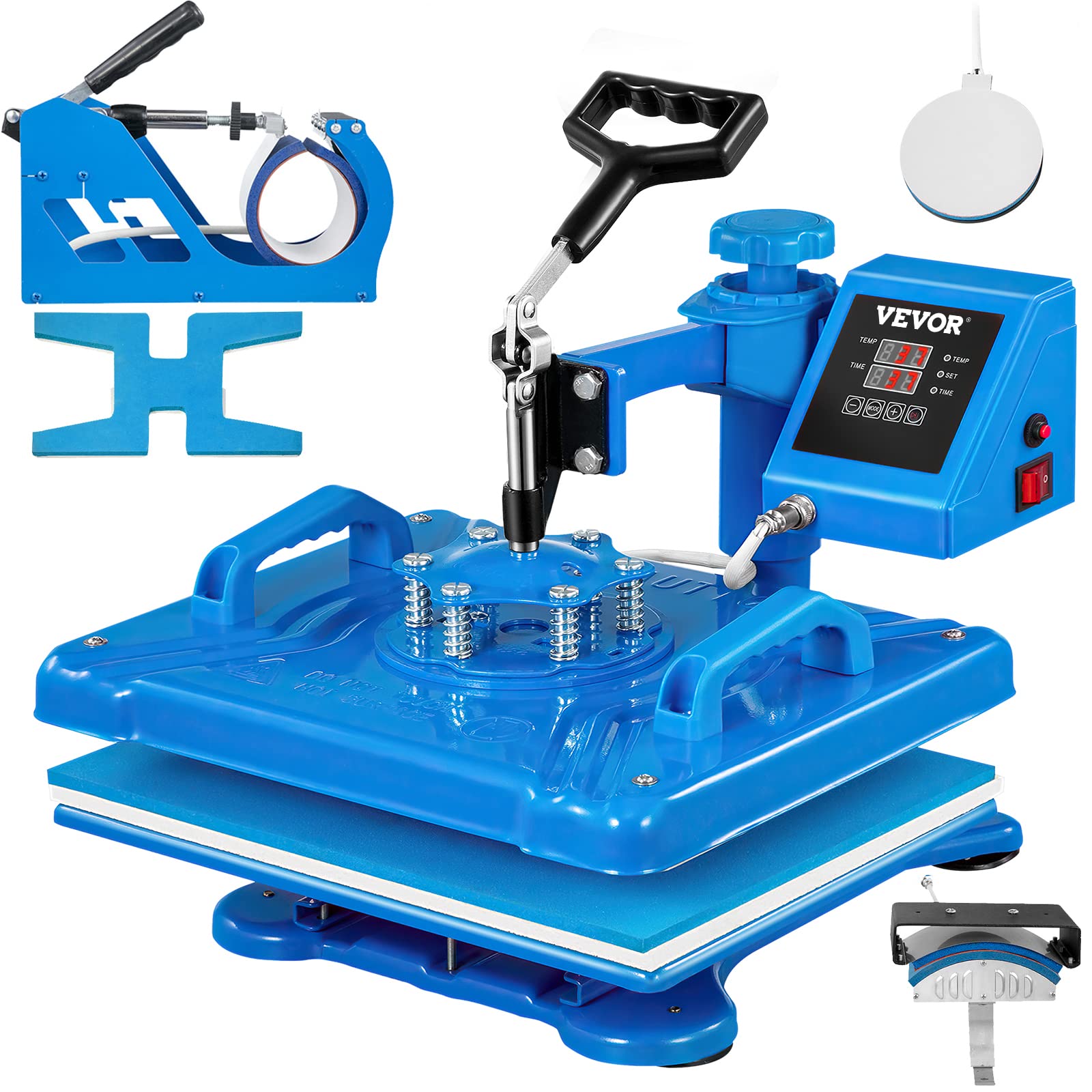 VEVOR 12x15 Inch 5-in-1 Sublimation Heat Press Machine with 360° Rotation for T-Shirts, Hats, Mugs, Plates & Shoes - Perfect for DIY Custom Apparel & Promotional Items