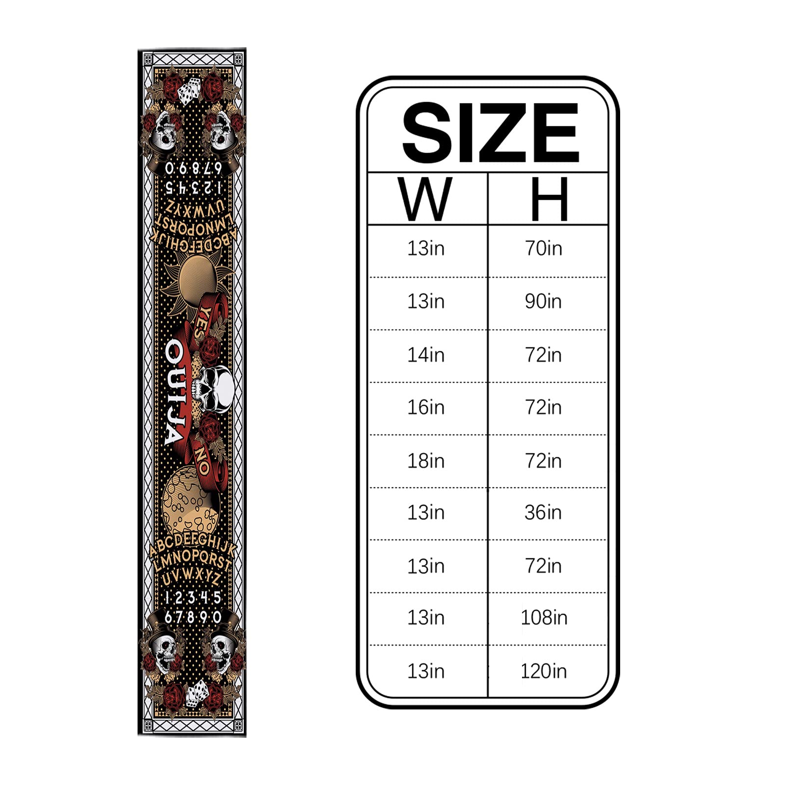 120 Inch Halloween Ouija Board Table Runner - Washable & Durable for Round, Kitchen, Coffee, Dining & End Tables - Perfect for Spooky Decor, Parties & Living Room Use