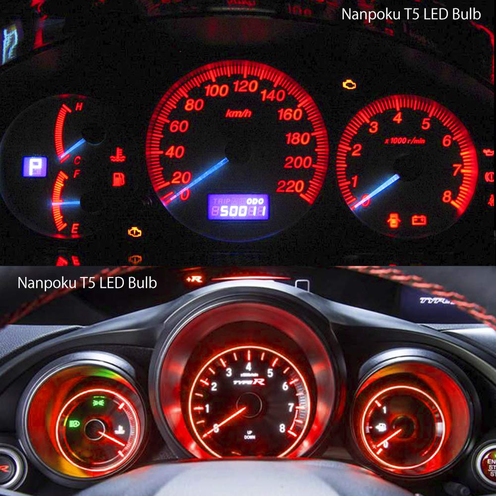 High Brightness T5 LED Bulbs 74 73 37 2721 - Red LED Dashboard Lights for Car Auto Instrument Panel Gauge Cluster - Perfect for Night Driving & Enhanced Visibility