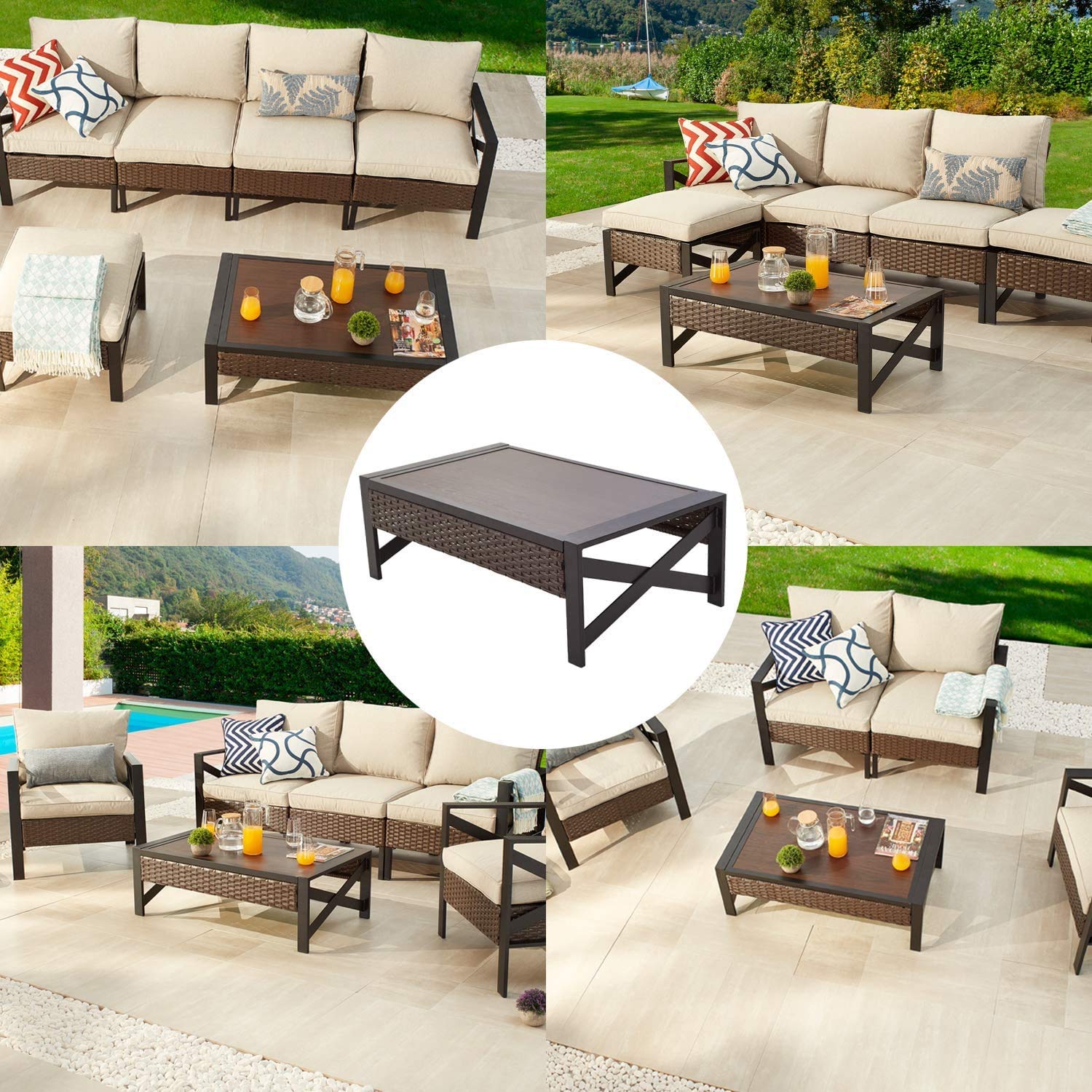 Outdoor Wicker Side Table - PE Rattan Square Coffee Table with Metal Frame for Patio, Garden, Porch, Poolside & Balcony - Perfect for Tea Time, Outdoor Dining & Relaxation (Brown)