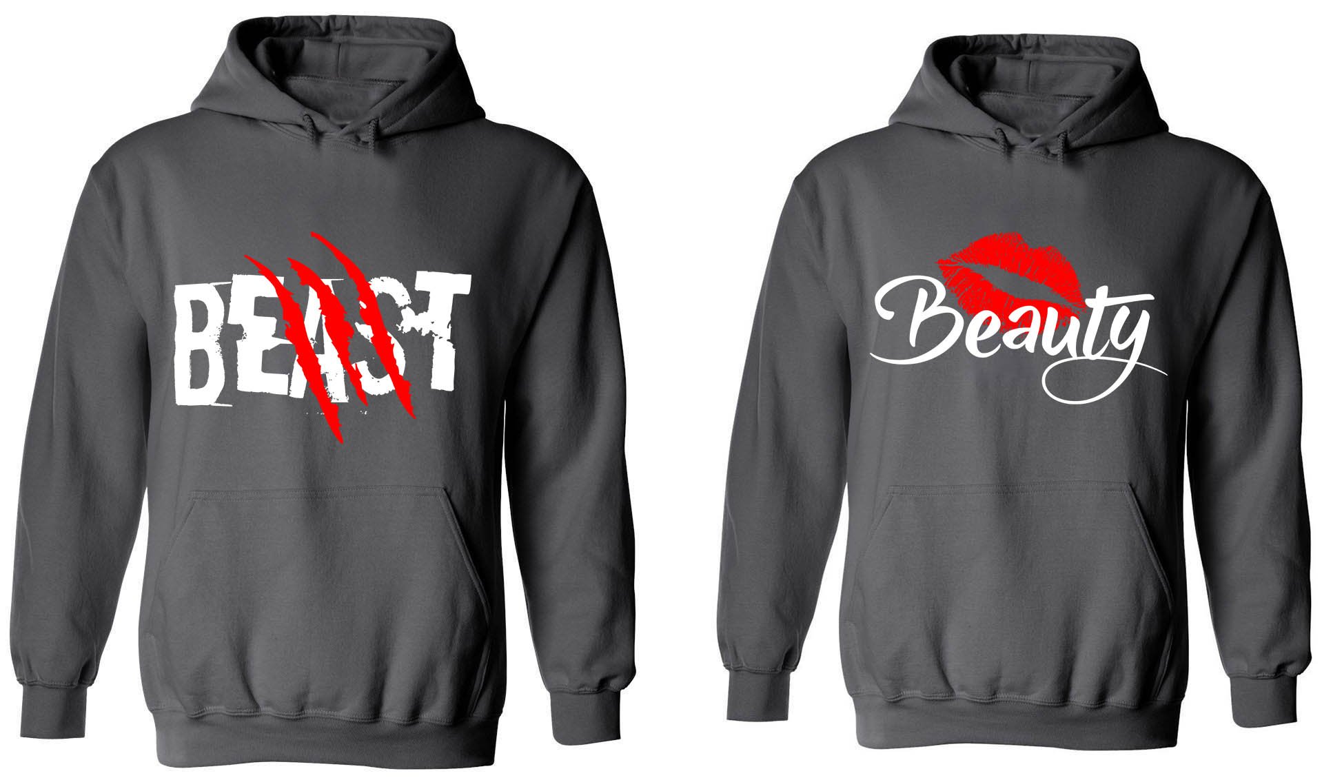 Beast & Beauty Matching Couple Hoodies - His & Her Sweatshirts for Couples - Perfect for Date Nights, Anniversaries & Romantic Gifts