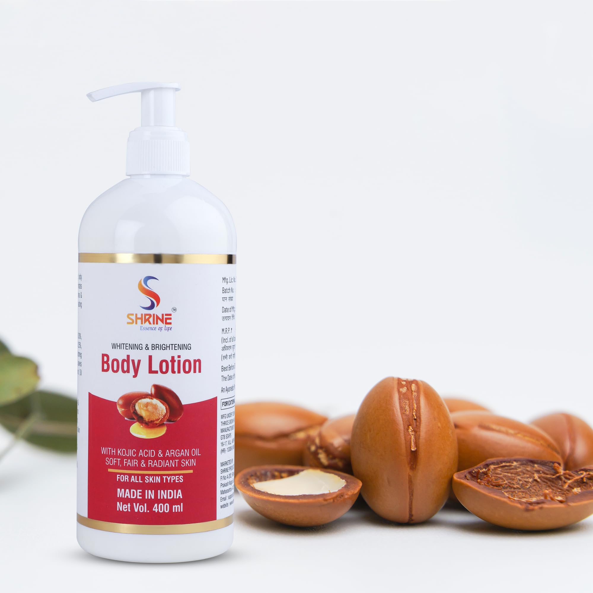 Shrine Kojic Acid & Argan Oil Body Lotion 400ml - Skin Whitening & Brightening Moisturizer for Dry Skin | Non-Greasy, Glowing Hydration | Perfect for Daily Use & Nighttime Skincare Routine