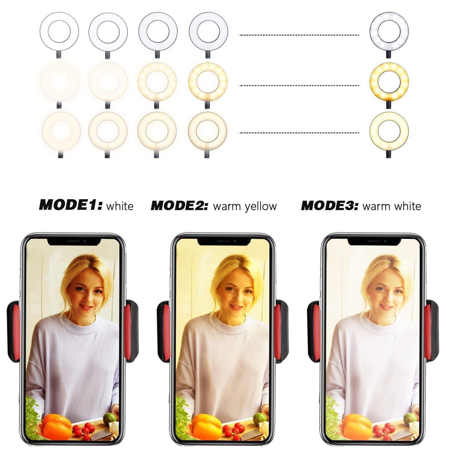 UBeesize Clip-On Selfie Ring Light with Stand for Live Stream & Makeup - Perfect for Vlogging & Beauty Videos
