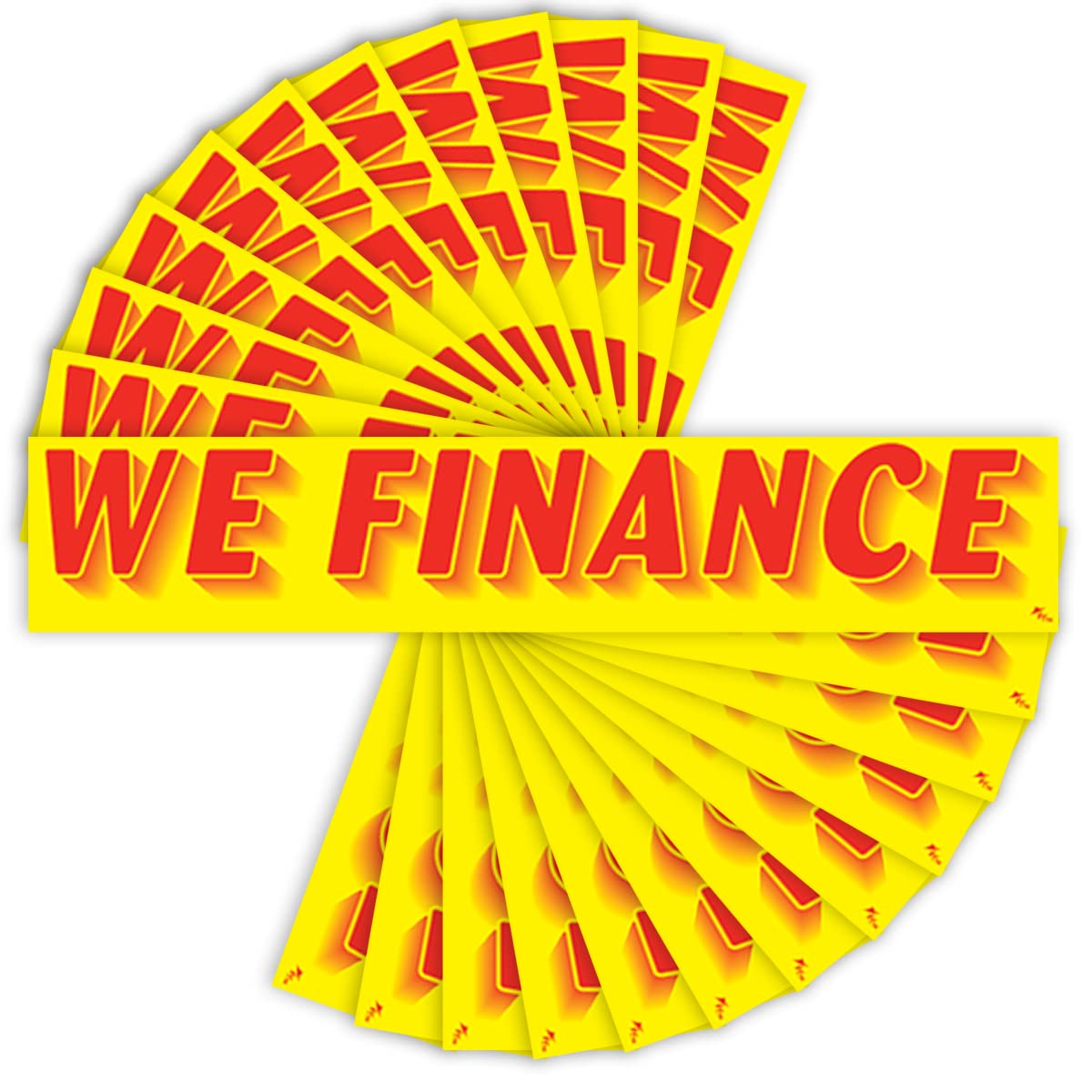 12 Pack We Finance Car Dealership Stickers - Windshield Decals for Auto Dealers, RV & Truck Lots (Red on Yellow) - Perfect for Promotions & Customer Attraction