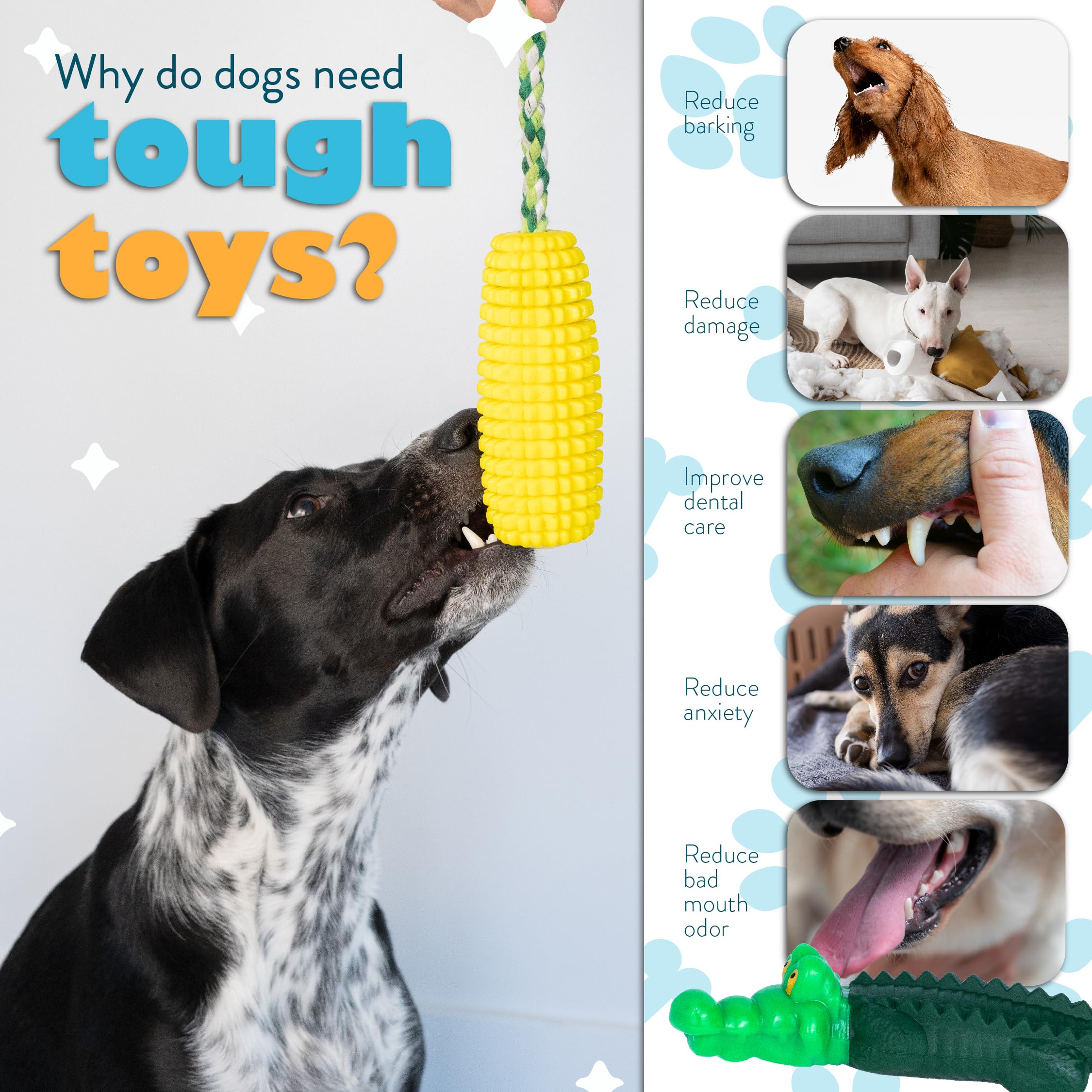 Durable 2-Pack Dog Chew Toys for Aggressive Chewers - Cartoon Alligator & Corn-Shaped Squeaky Interactive Rubber Toys for Medium & Large Breeds | Heavy Duty Chew Toys for Playtime, Training & Dental Health