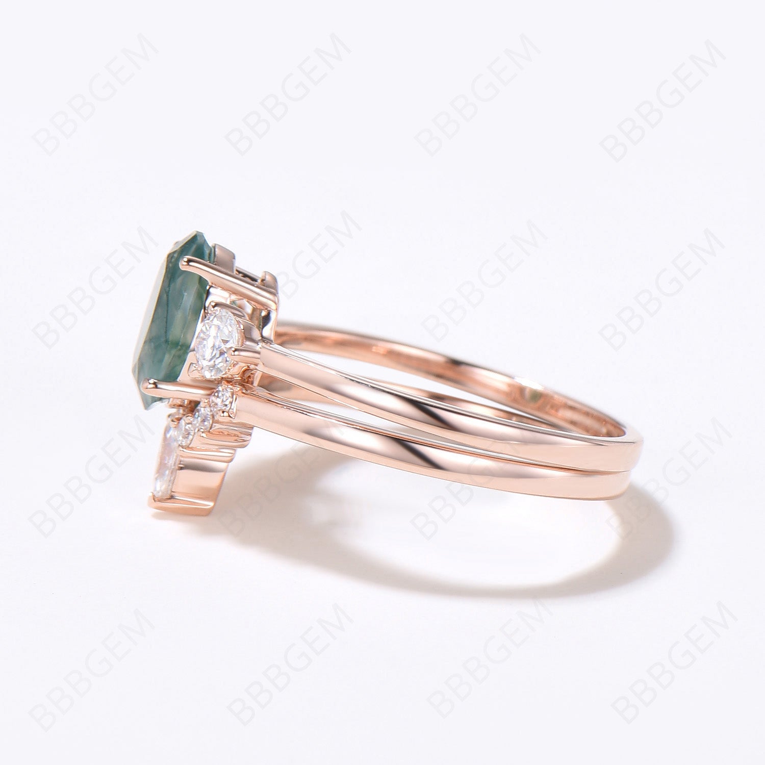 14K Gold Moss Agate Engagement Ring Set for Women - Elegant Bridal Wedding Band, Perfect for Proposals, Anniversaries & Special Occasions