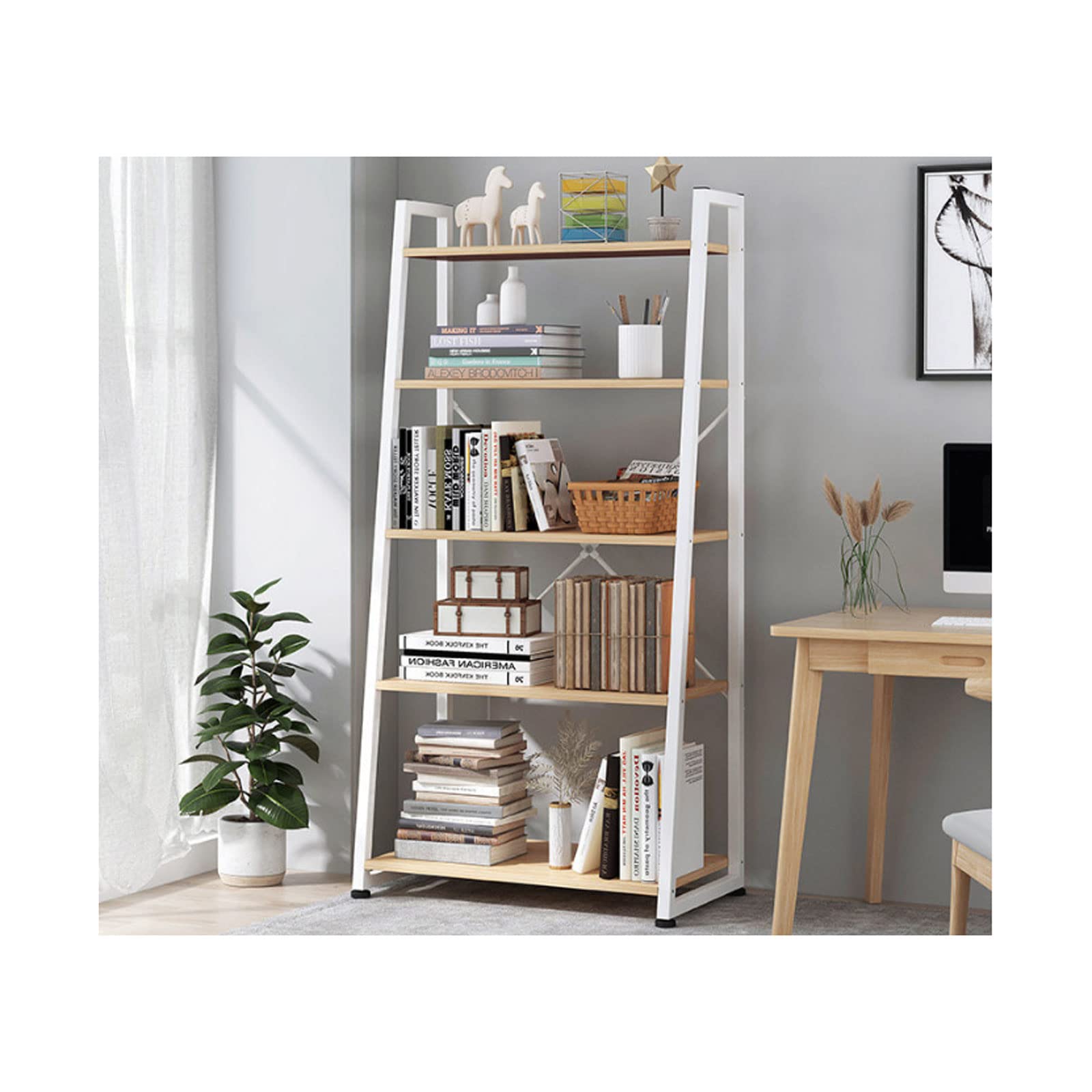 SYALEO 5-Tier Industrial Ladder Shelf, Heavy Duty Steel Storage Rack, Trapezoidal Plant Stand Organizer for Living Room, Garage & Office Organization