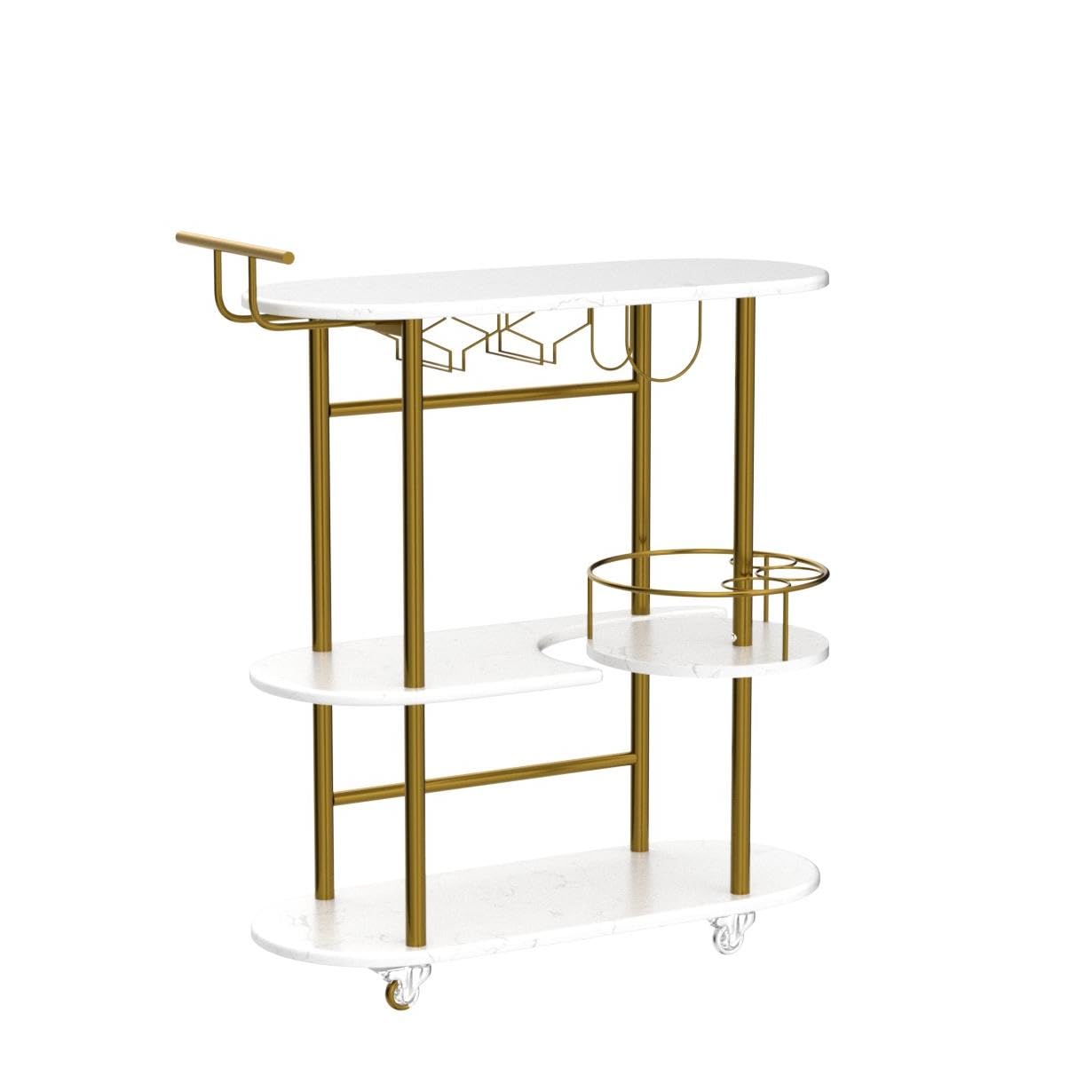 4-Tier Gold Bar Cart with Wine Rack & Glass Holder - Mobile Serving Cart for Kitchen, Living Room, Dining Room - Perfect for Home Entertaining & Party Hosting