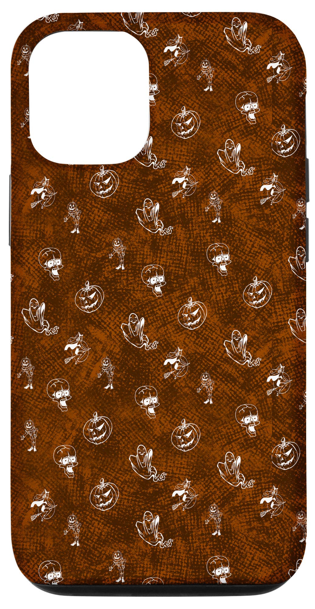Halloween Pumpkin Skull Witch Ghost Design iPhone 12/12 Pro Case - Durable Protective Orange Phone Cover for Trick or Treat, Costume Parties & Spooky Decorations