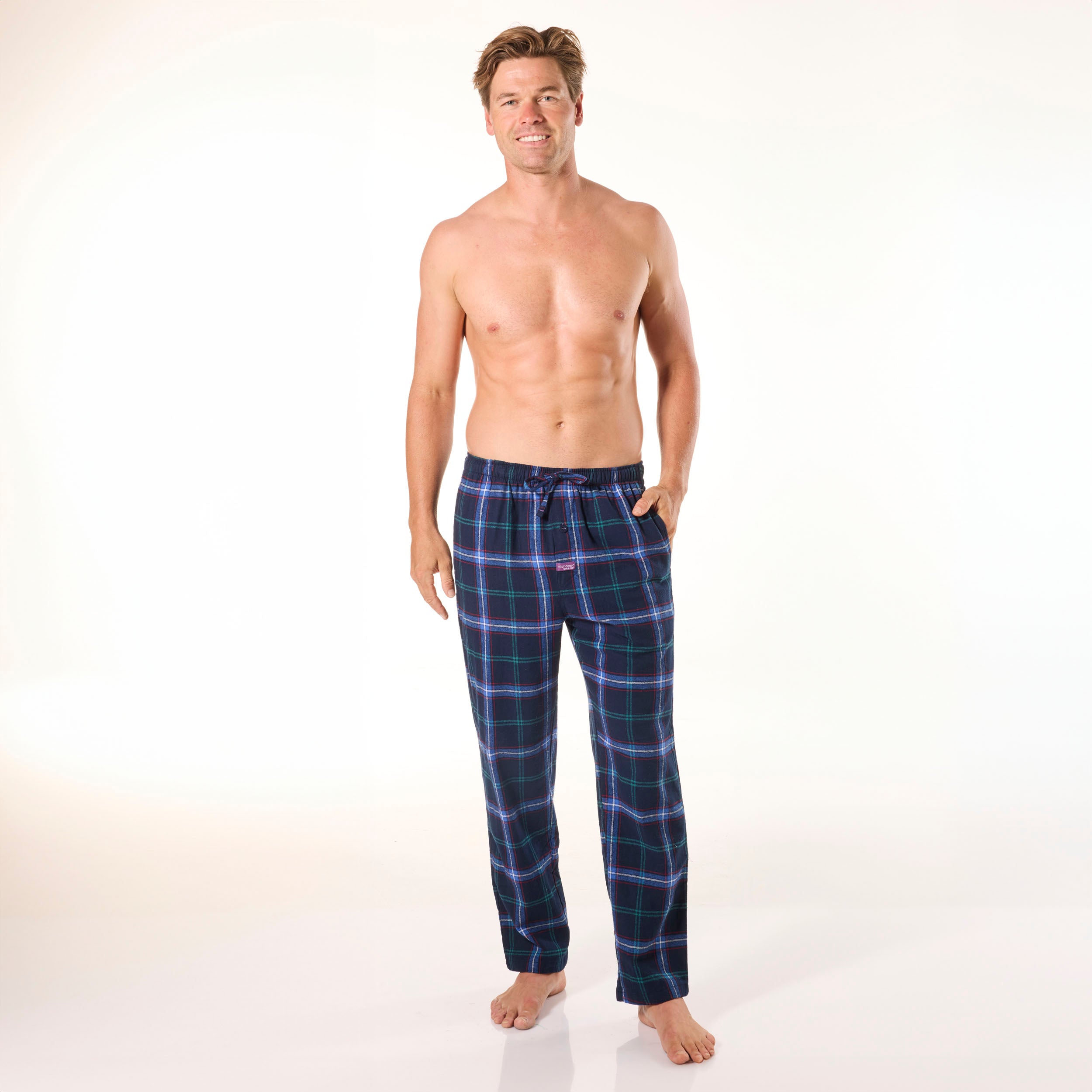 Men's Miles Check Cotton Flannel Sleep Pants - Navy Blue Plaid Lounge Pajama Bottoms for Cozy Nights & Relaxing at Home