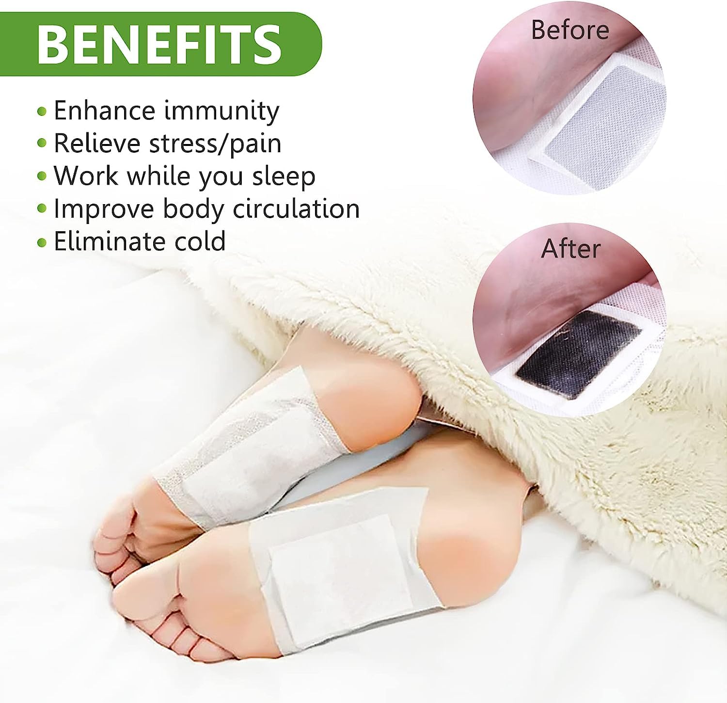 QERINKLE Deep Cleansing Foot Patch - 30 Pack Natural Bamboo Vinegar & Ginger Powder Foot Pads for Relaxation, Pain Relief & Detox | Adhesive Foot Care Sheets for Spa, Home Use & Travel