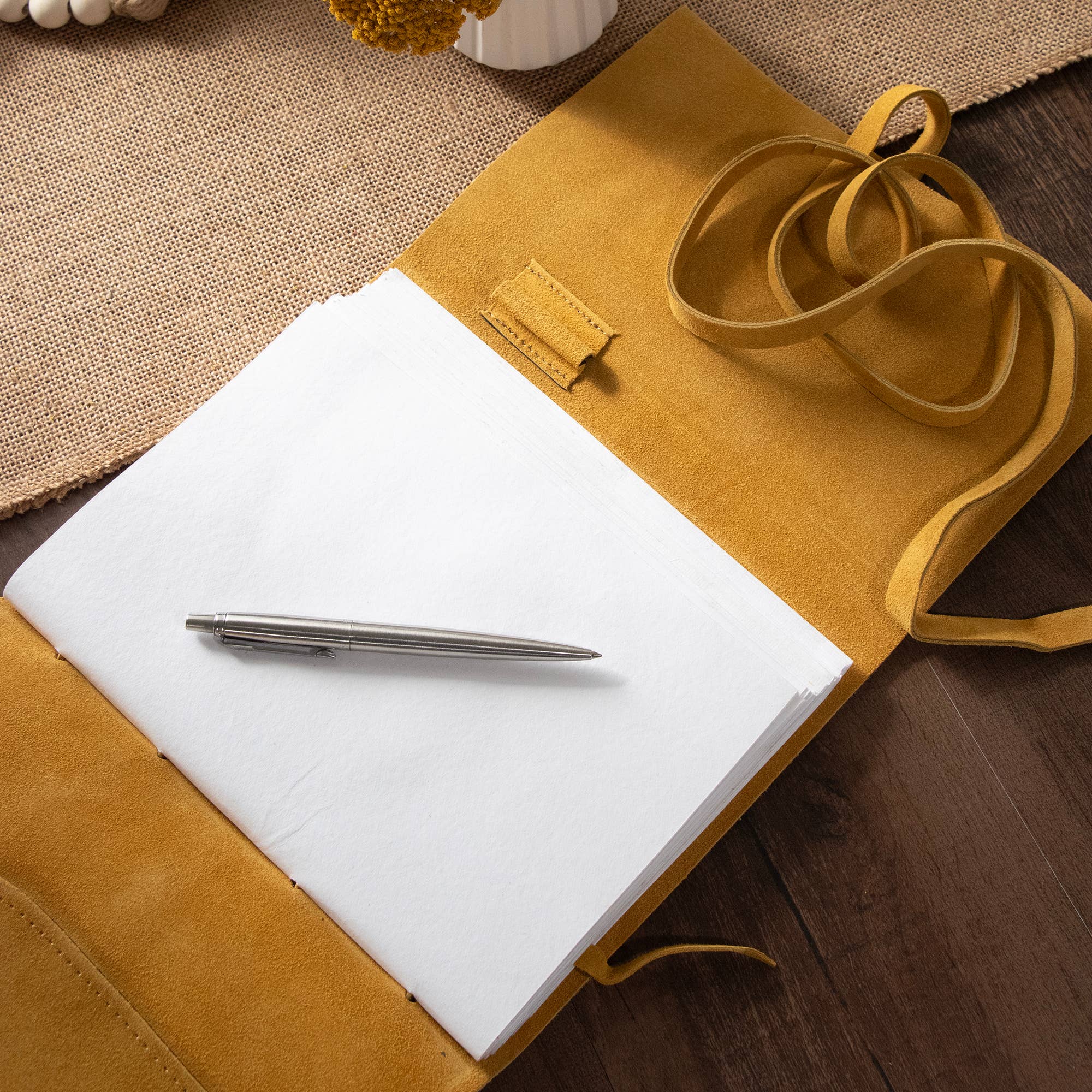Premium Large Dijon Yellow Suede Journal - Leather Bound Writing Notebook for Travel, Work & Creative Inspiration | Perfect Gift for Writers & Professionals