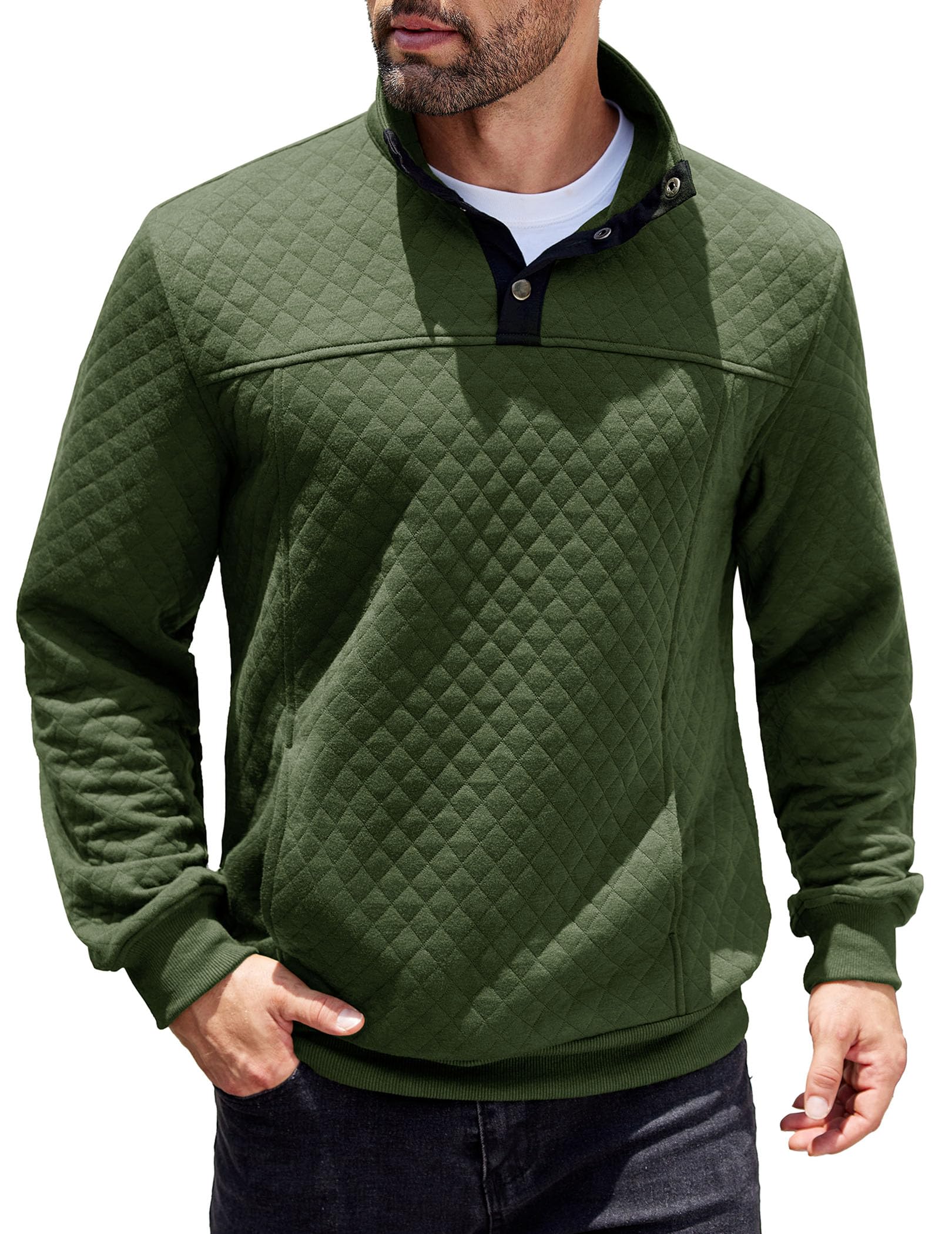 COOFANDY Men's Quilted Quarter Sweatshirt - Long Sleeve Mock Neck Waffle Knit Pullover with Pockets | Casual Polo Shirt for Workout, Outdoor Activities & Everyday Wear