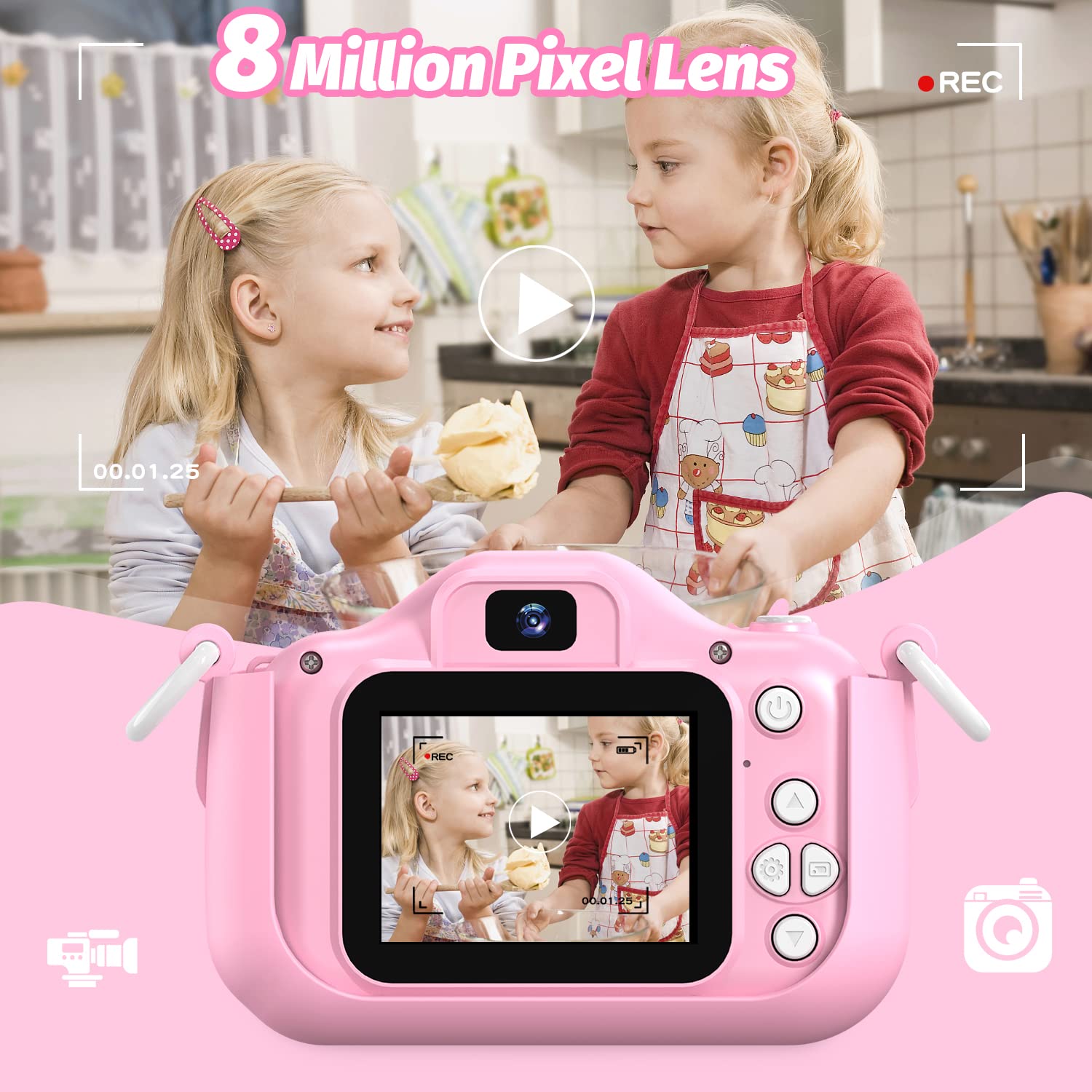 Pink Kids Digital Camera for Girls Age 3-12 | Selfie Camera Toy with Photo Fun Features | Perfect Christmas & Birthday Gift for 3-9 Year Old Girls | Great for Travel, Parties & Creative Play