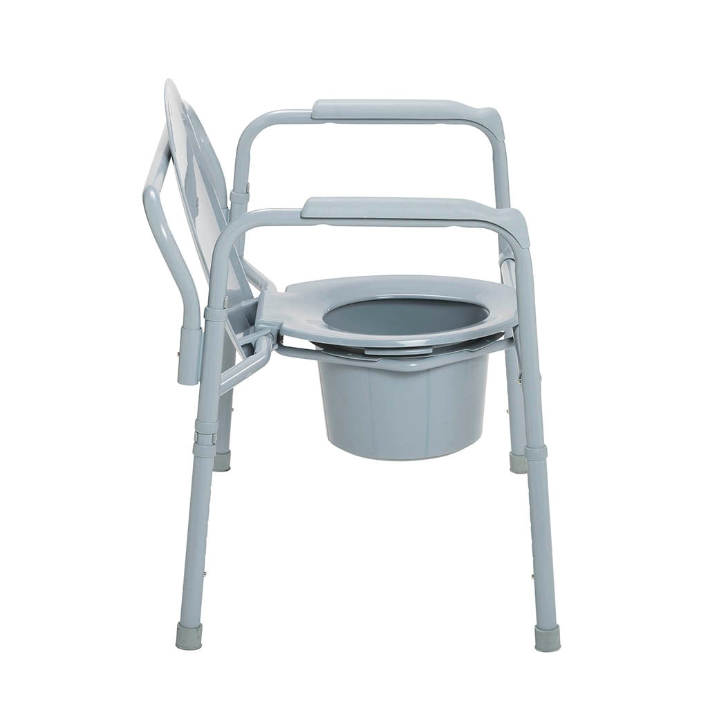 Bariatric Folding Steel Elongated Commode Chair - Heavy Duty Portable Toilet for Elderly & Disabled - Home Care & Hospital Use