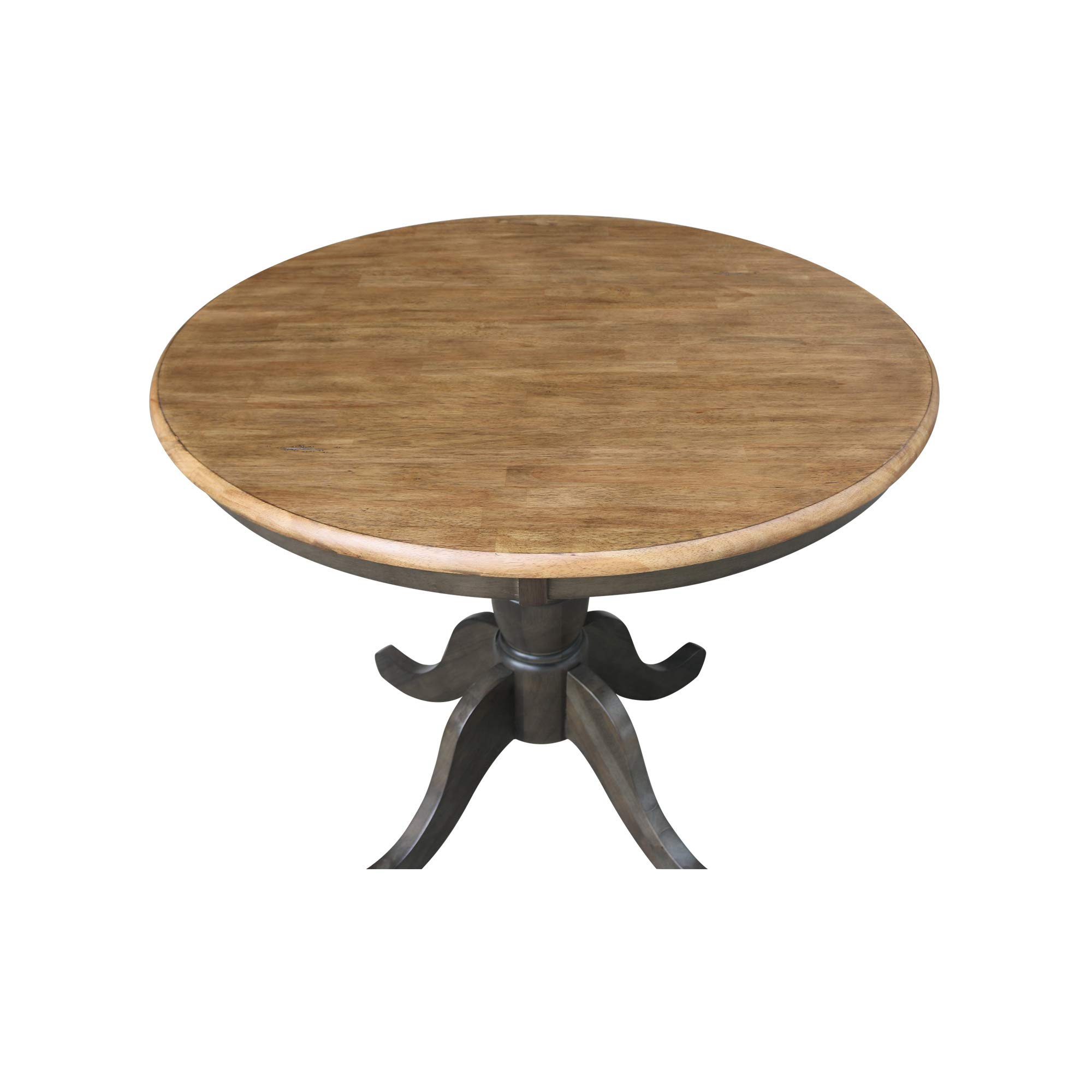 International Concepts Round Top Pedestal Dining Table - 36 Inch Height, Hickory/Washed Coal Finish (Model K45-36RT) | Perfect for Kitchen, Dining Room & Small Space Entertaining