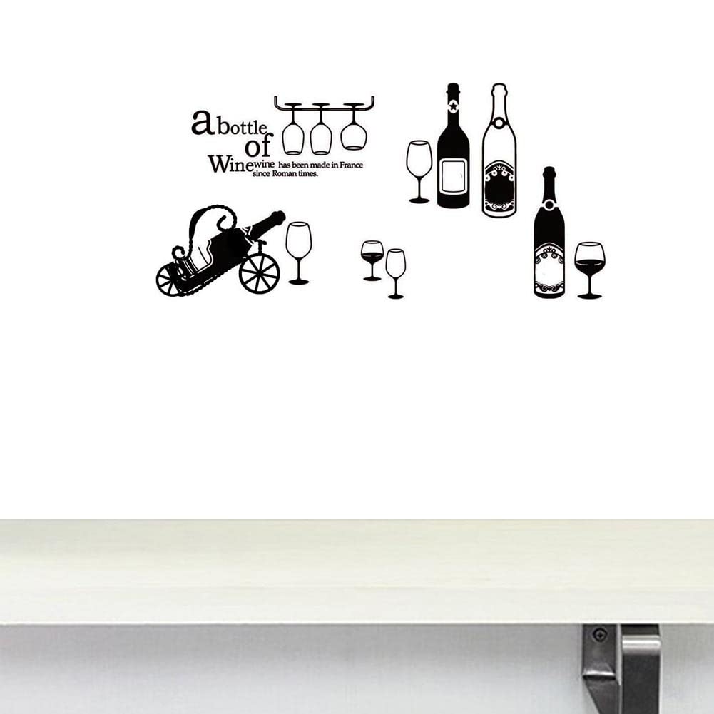 BIBITIME Wine Lettering Stickers - Decorative PVC Wine Cup & Red Wine Design Decals for Kitchen, Bar, Hotel - Perfect for Windows, Walls & Glass Decor