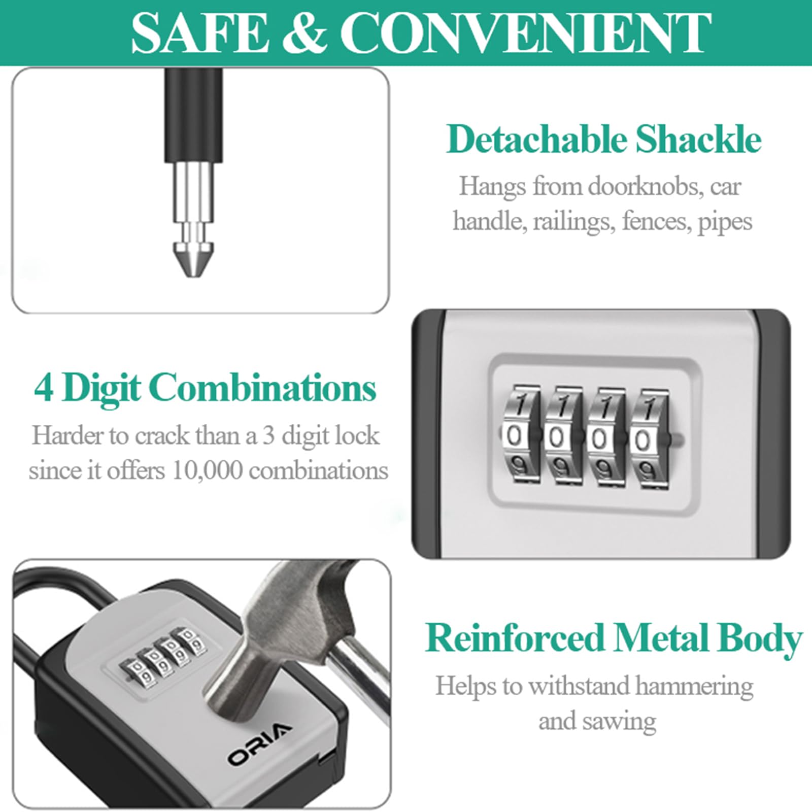 ORIA Key Lock Box with Combination - Weatherproof Outdoor Key Storage for House, Hotel, Car - Secure Key Holder with Shackle - BlackSilver (2-Pack) | Perfect for Vacation Rentals, Airbnb Hosts & Property Management