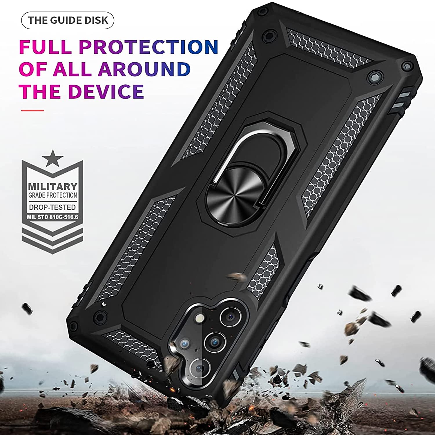 STARSHOP Samsung Galaxy A32 5G Case with Tempered Glass Screen Protector - Military Grade Shockproof Protective Cover with Kickstand - Black | Perfect for Outdoor Activities, Travel & Daily Protection