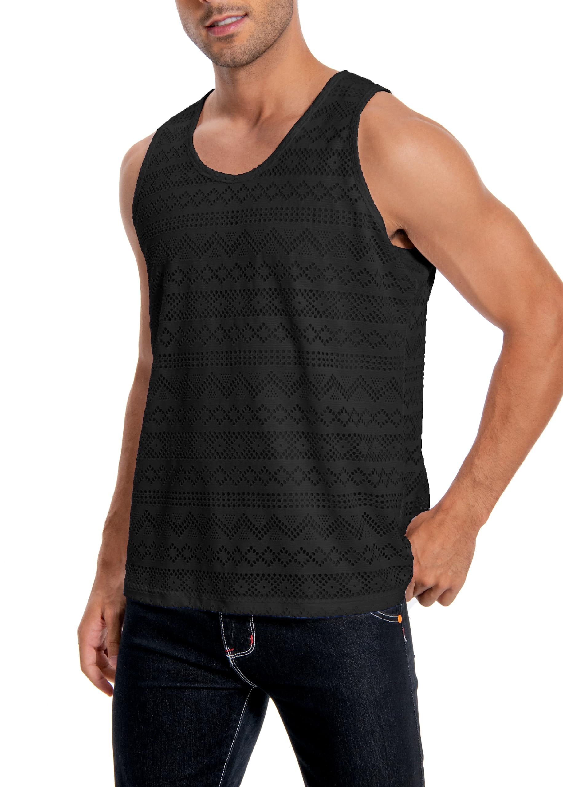 **Men's Sleeveless Mesh Tank Tops - Breathable See-Through T-Shirts for Casual & Outdoor Wear - Gym, Beach, Running, Summer Fashion**